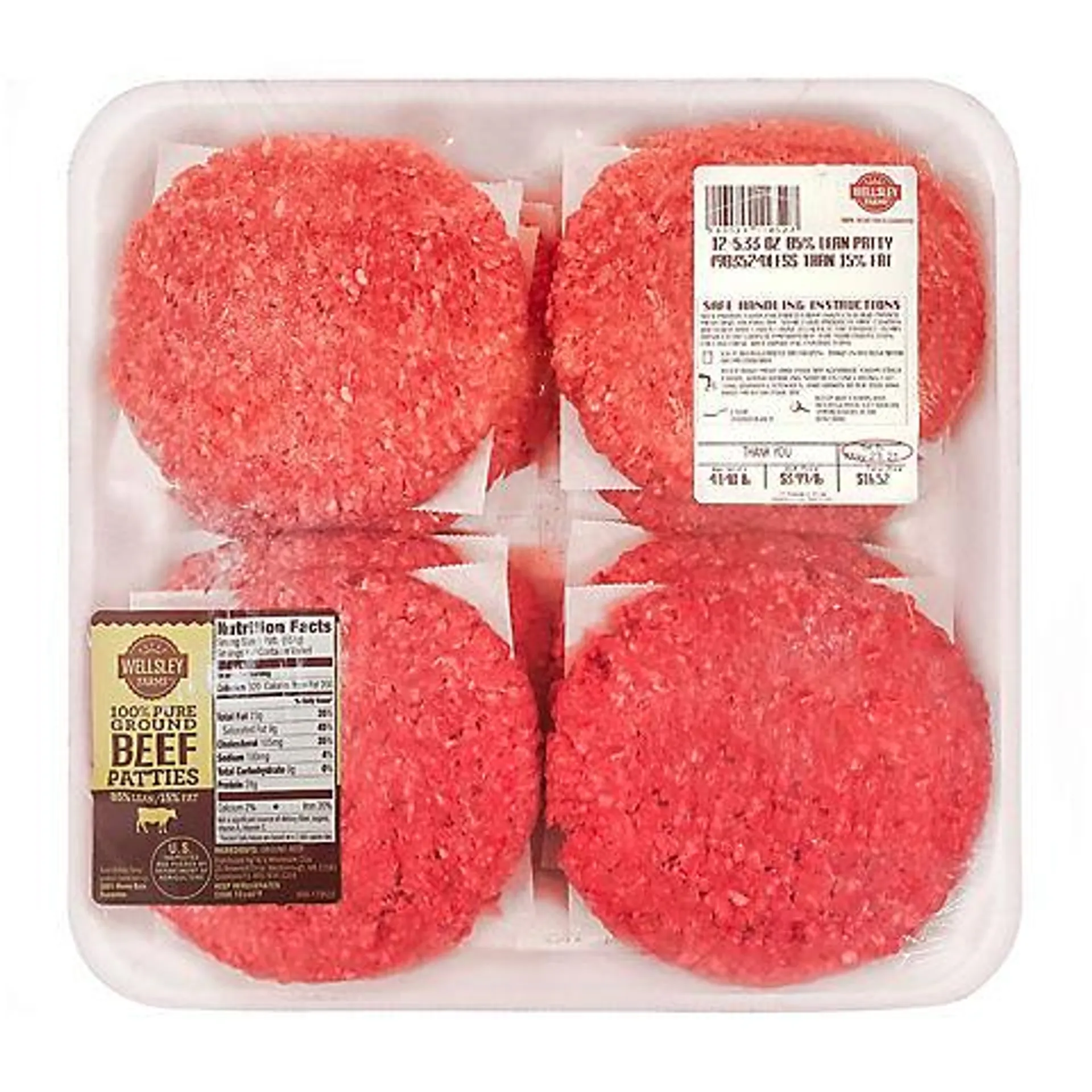 Wellsley Farms 85% Ground Beef Patties, 3.75-4.5 lbs.