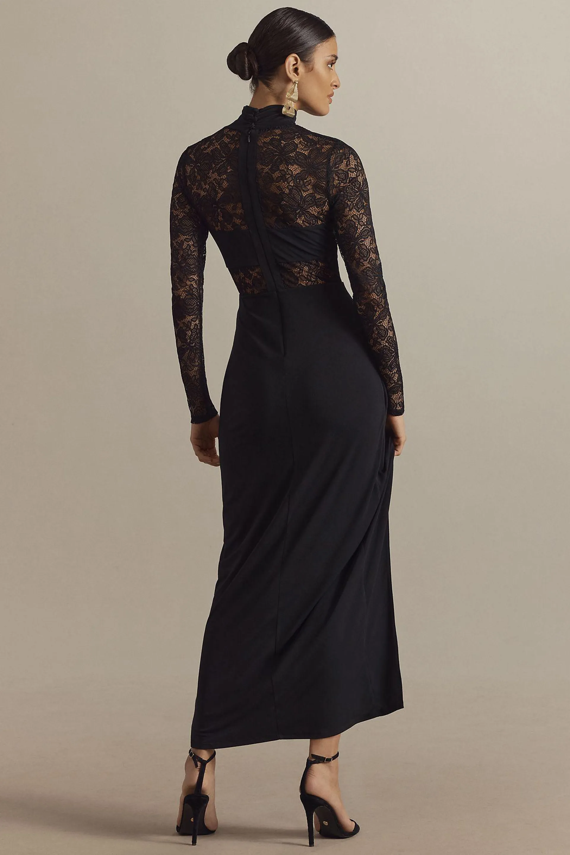 BHLDN Saige Long-Sleeve Turtleneck Sheer Lace Jersey Maxi Dress