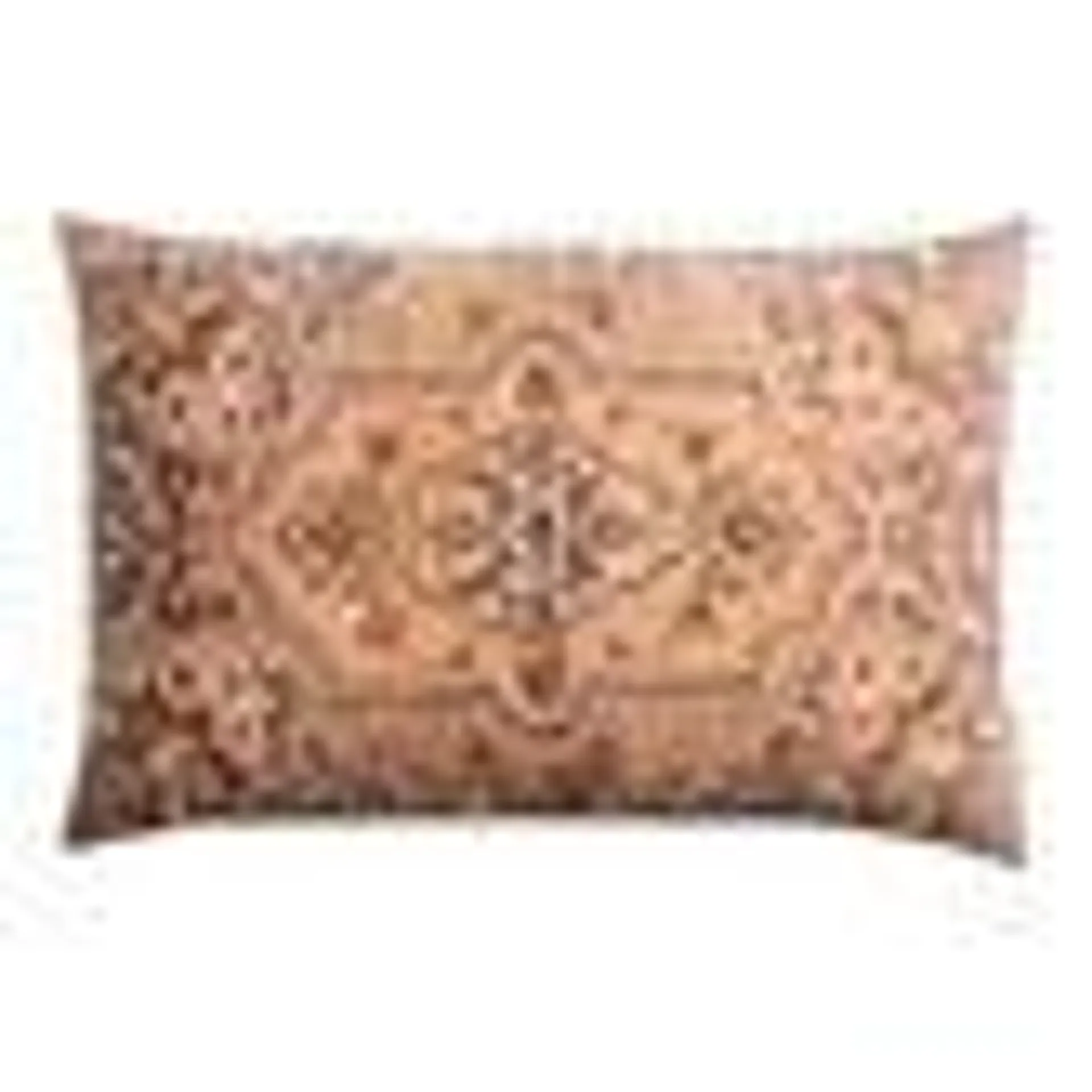 Coral Cotton Slub Floral Rug Print Lumbar Pillow