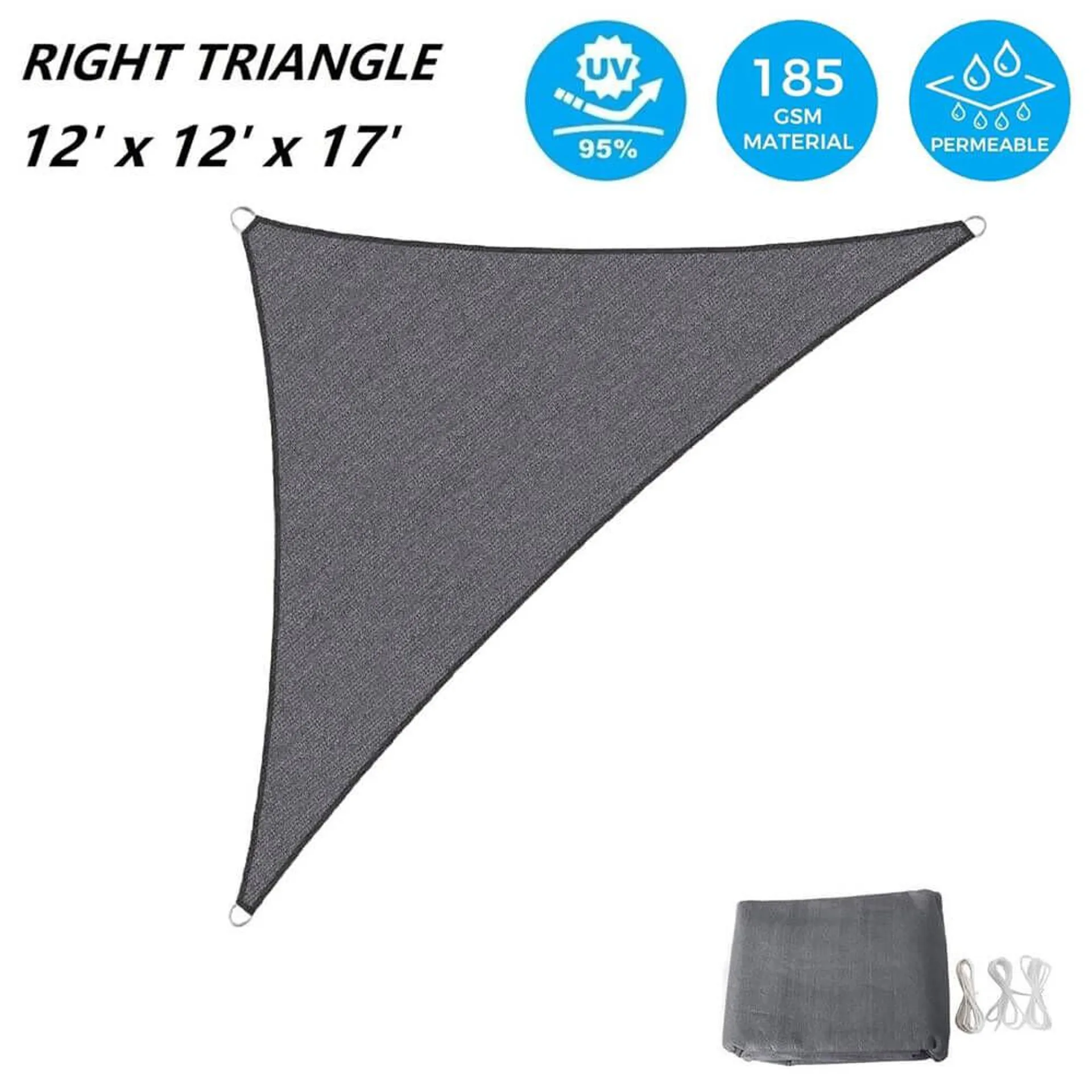 AsterOutdoor Triangular Sun Shade Sail, 12’ x 12’ x 17’, Graphite