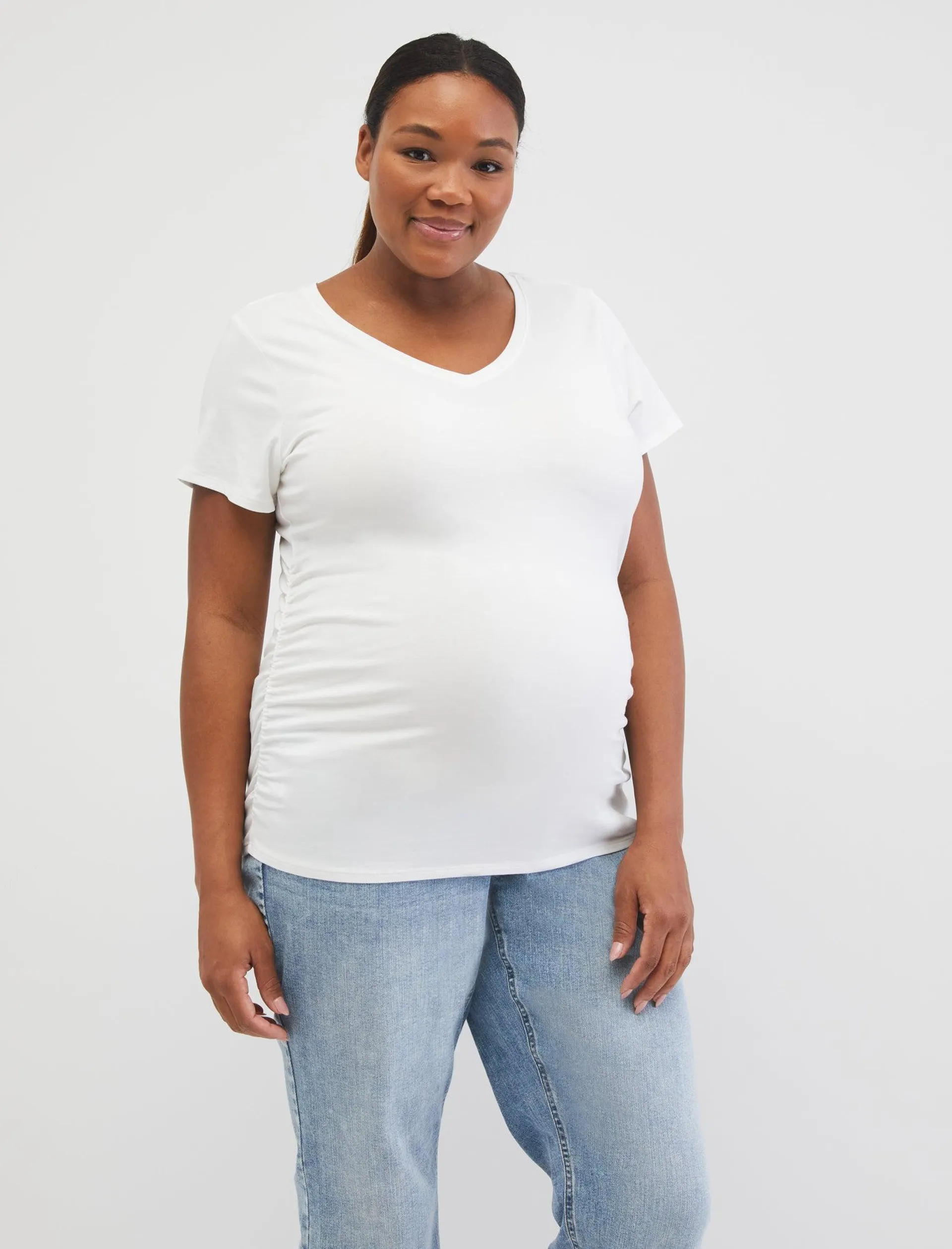 Plus Size V-Neck Side Ruched Maternity Tee