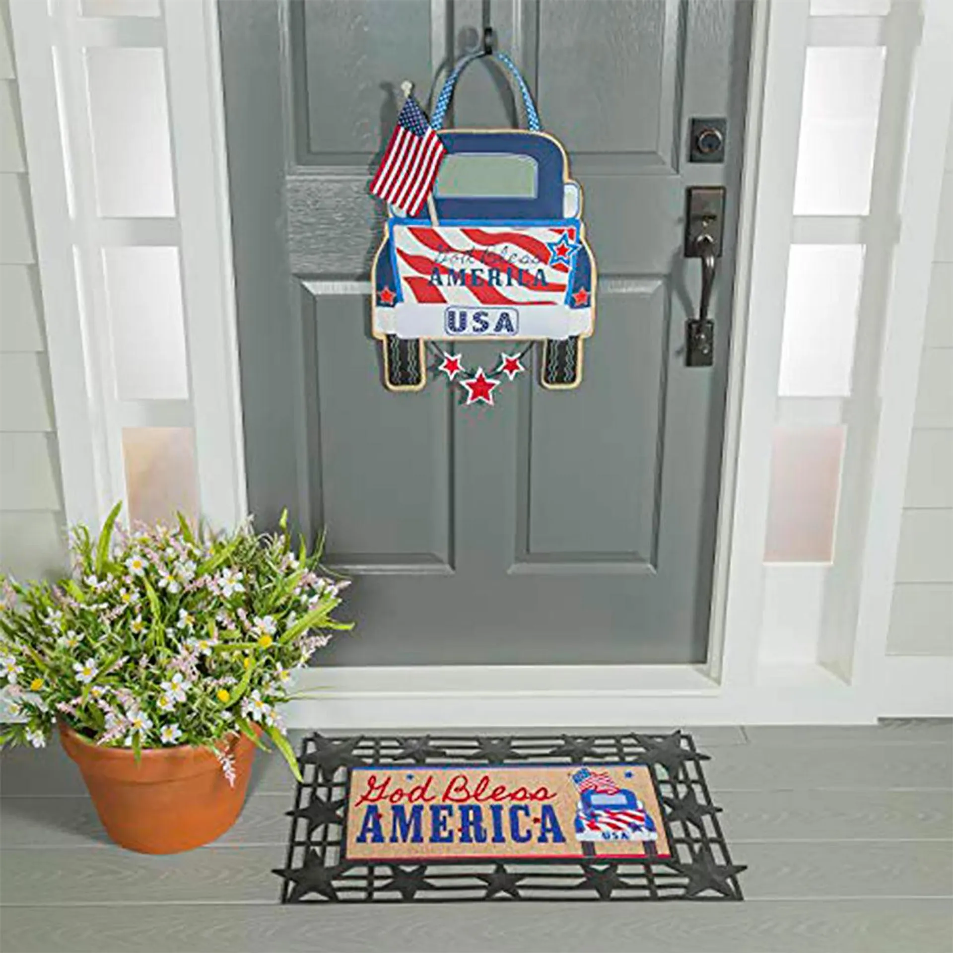 Patriotic Door Decor and Sassafras Mat Set