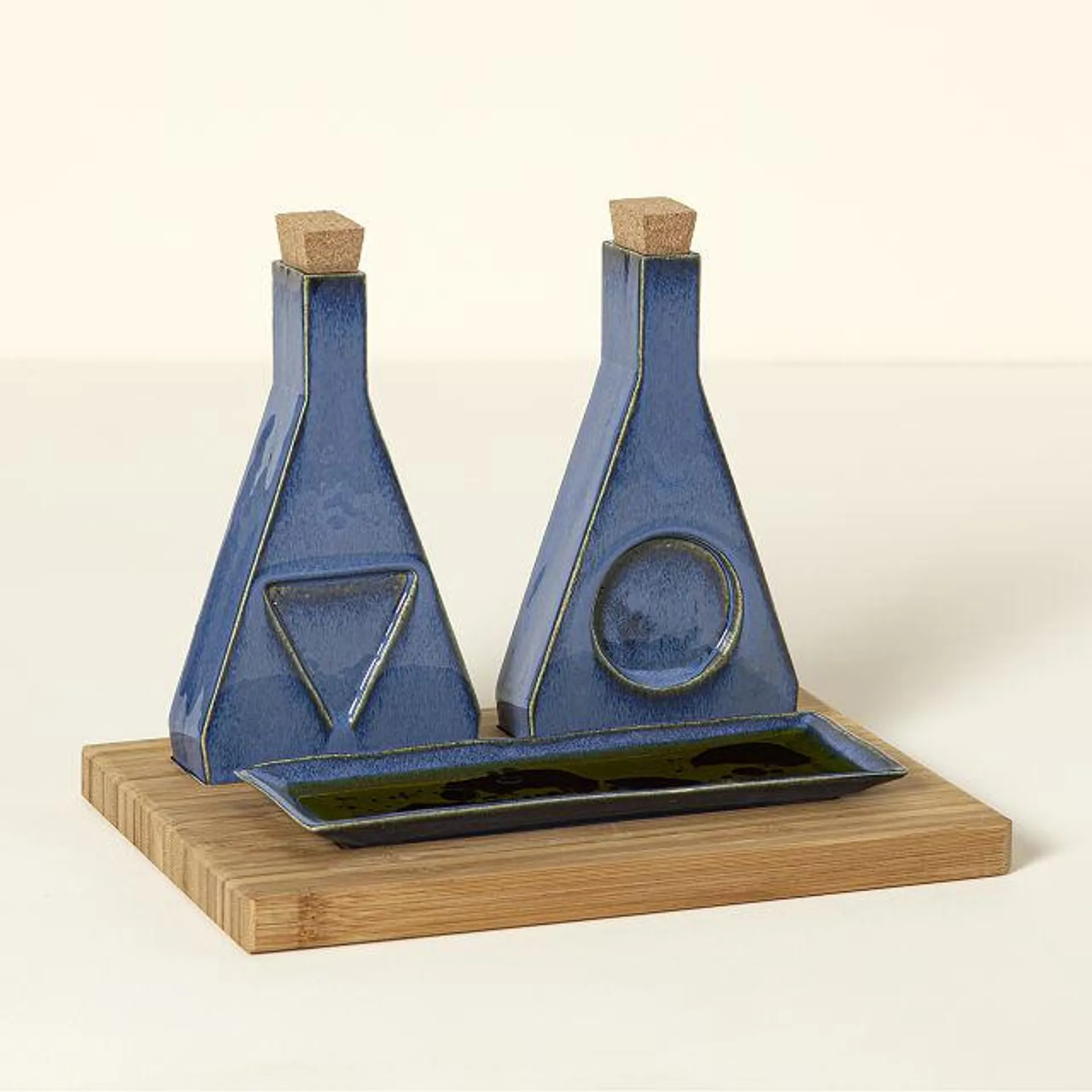 Ceramic Oil and Vinegar Set With Dipping Tray