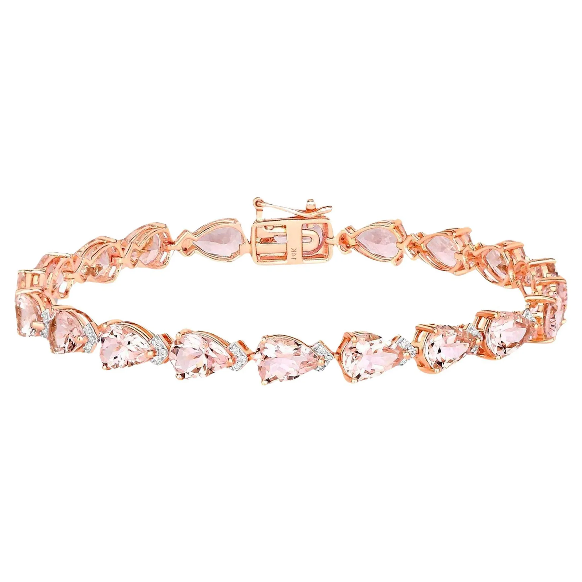 Pink Pear Cut Morganite Tennis Bracelet Diamond Links 11.2 Carats 14K Rose Gold