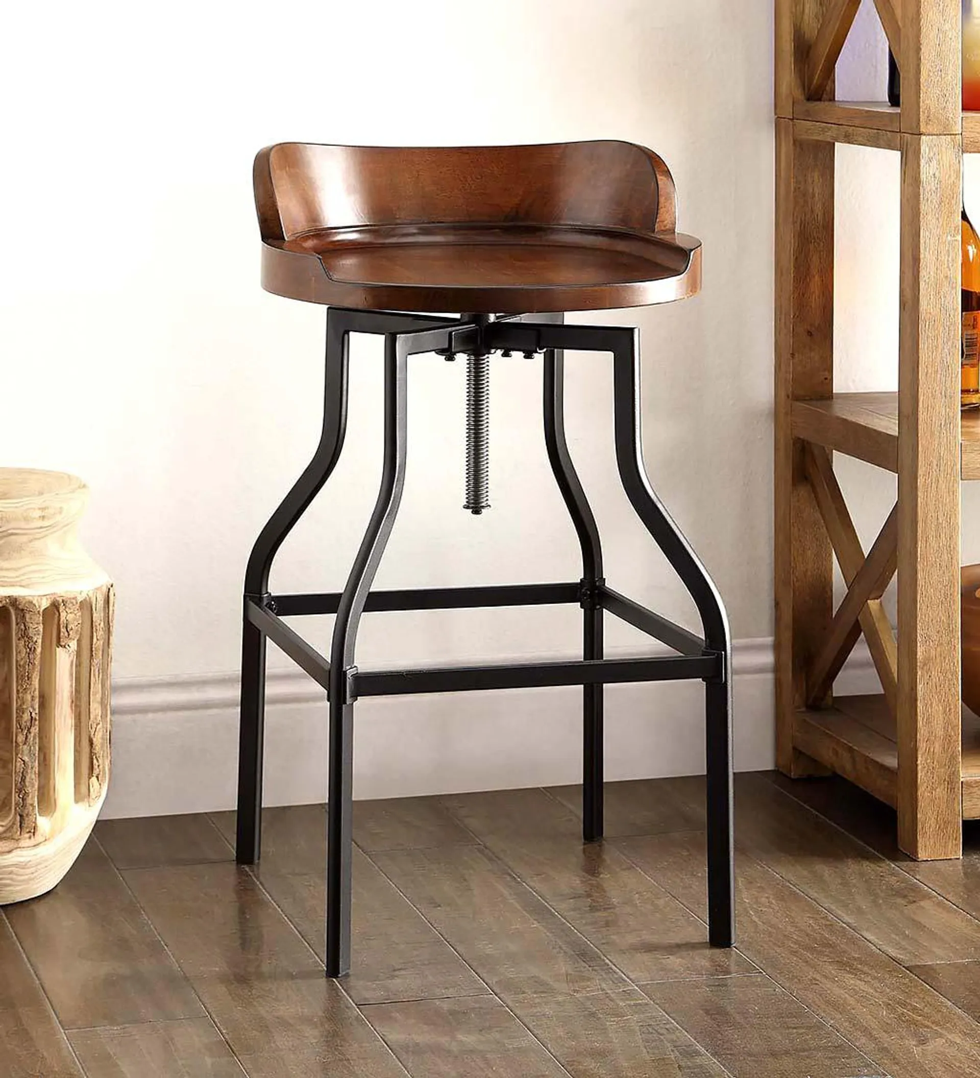 Adjustable Height Barrel-Style Low Back Stool