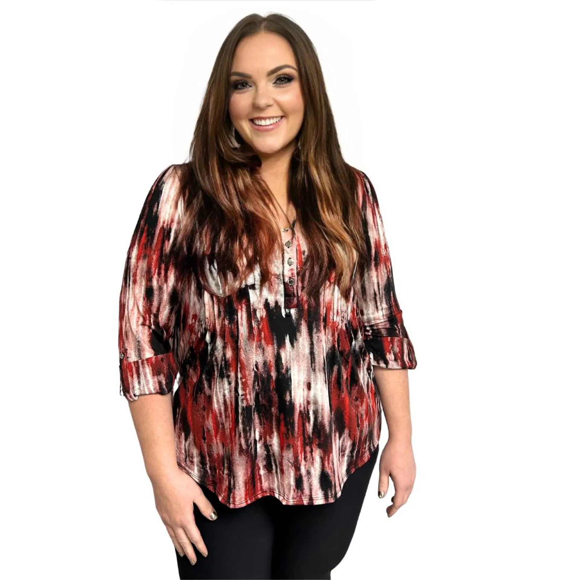 Red , Black & White Tye Dye Popover - Plus