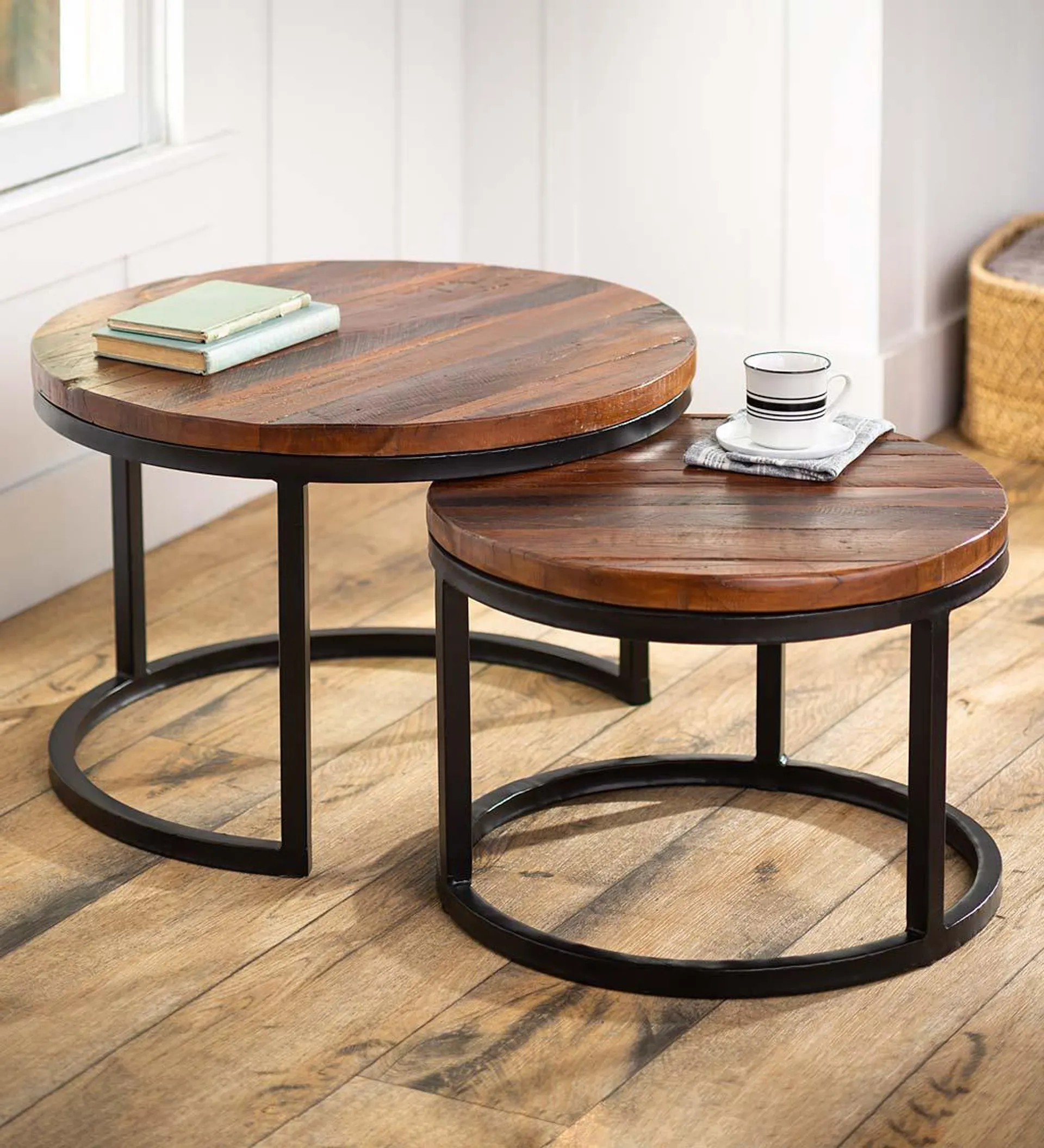 Allegheny Reclaimed Wood Round Nesting Tables, Set of 2