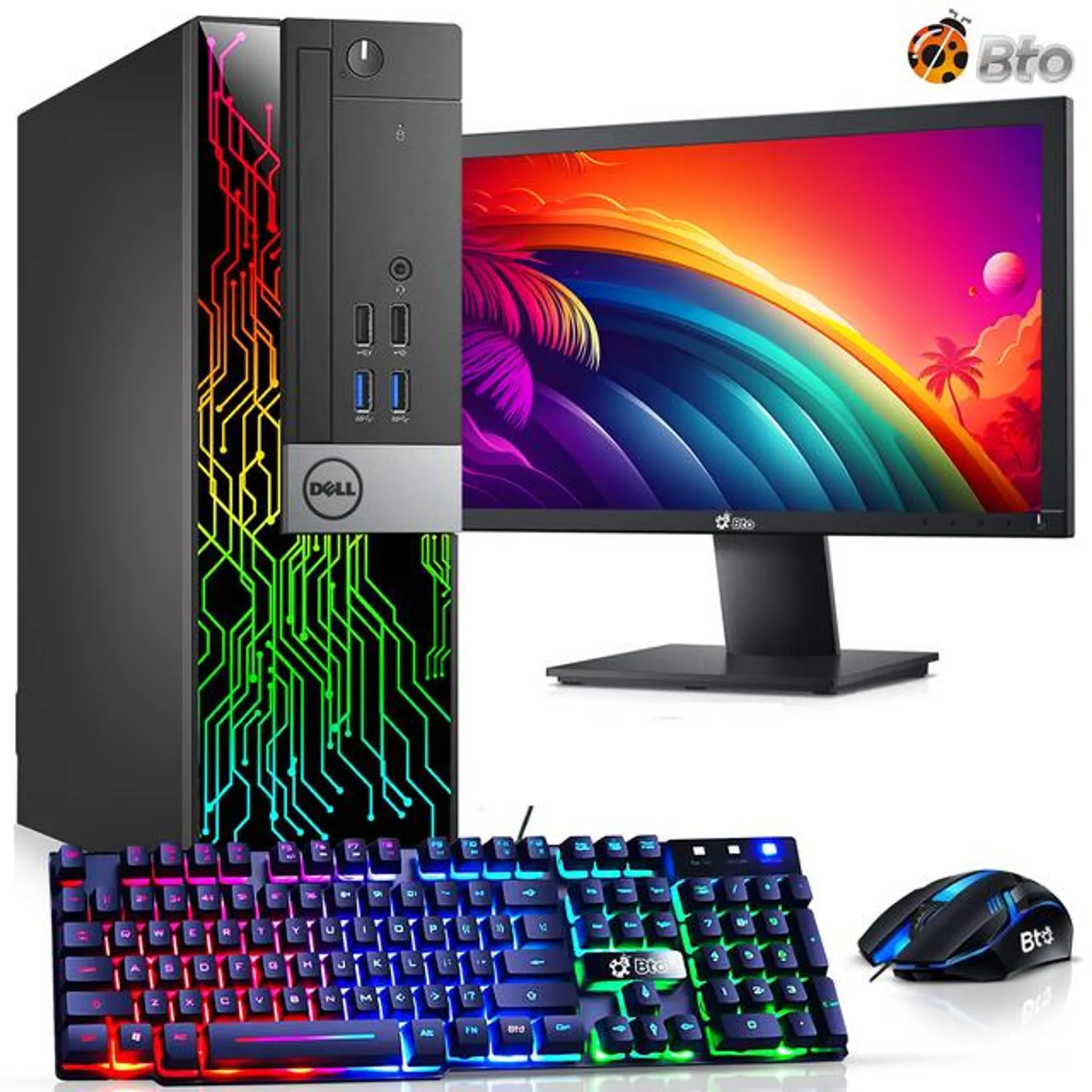 Restored Dell OptiPlex Desktop Computer PC with RGB lights, Intel i5 Quad-Core 6th Gen. Processor, 8GB Ram, 256GB SSD, 22 inch Monitor, BTO RGB Gaming Keyboard & Mouse, WiFi, Windows 10 Pro (Refurbished)