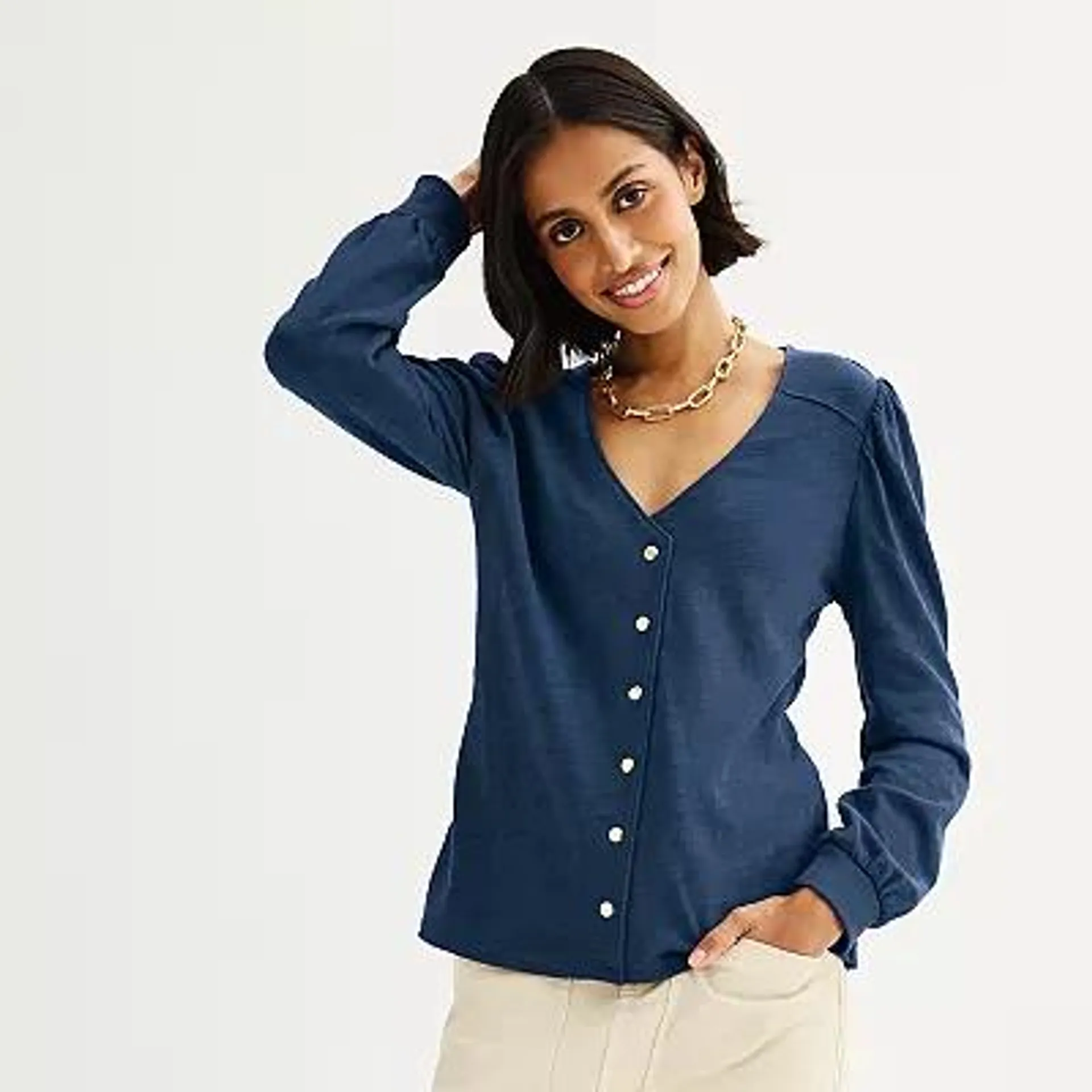 Women's Sonoma Goods For Life® Long Sleeve V-Neck Button-Up Top