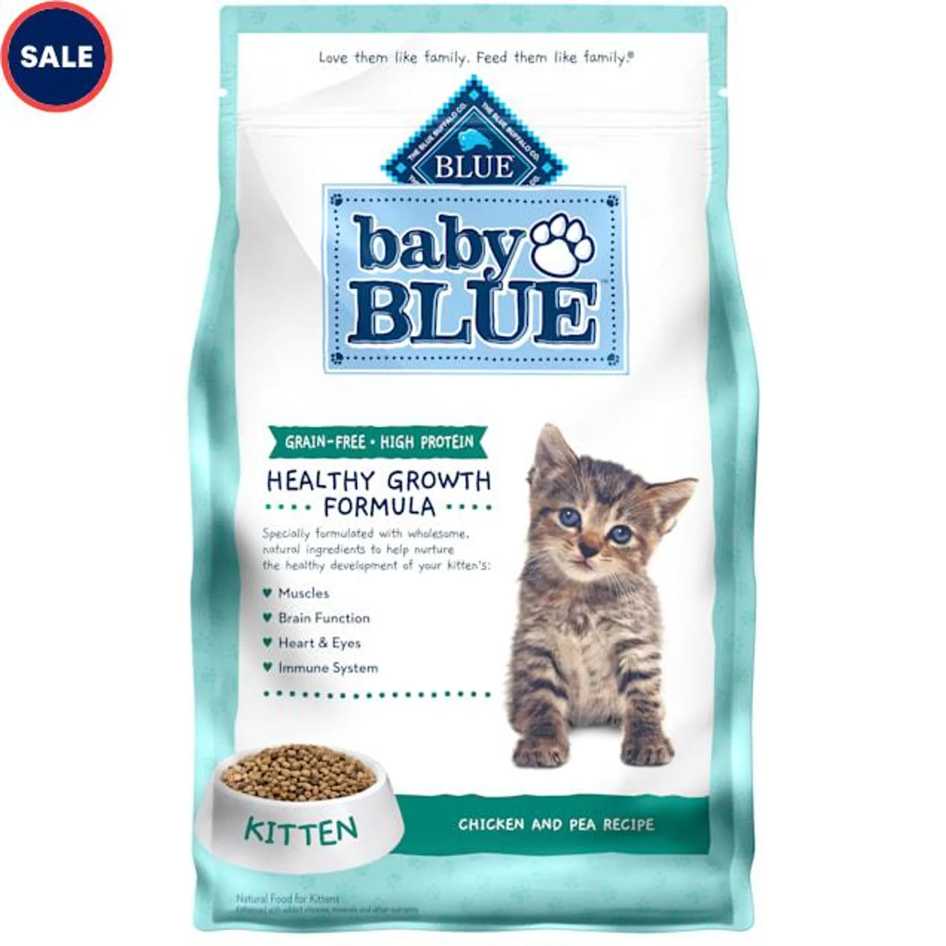 Blue Buffalo Baby Blue Healthy Growth Formula Natural Grain Free Chicken and Pea Recipe Kitten Dry Food, 4.5 lbs.