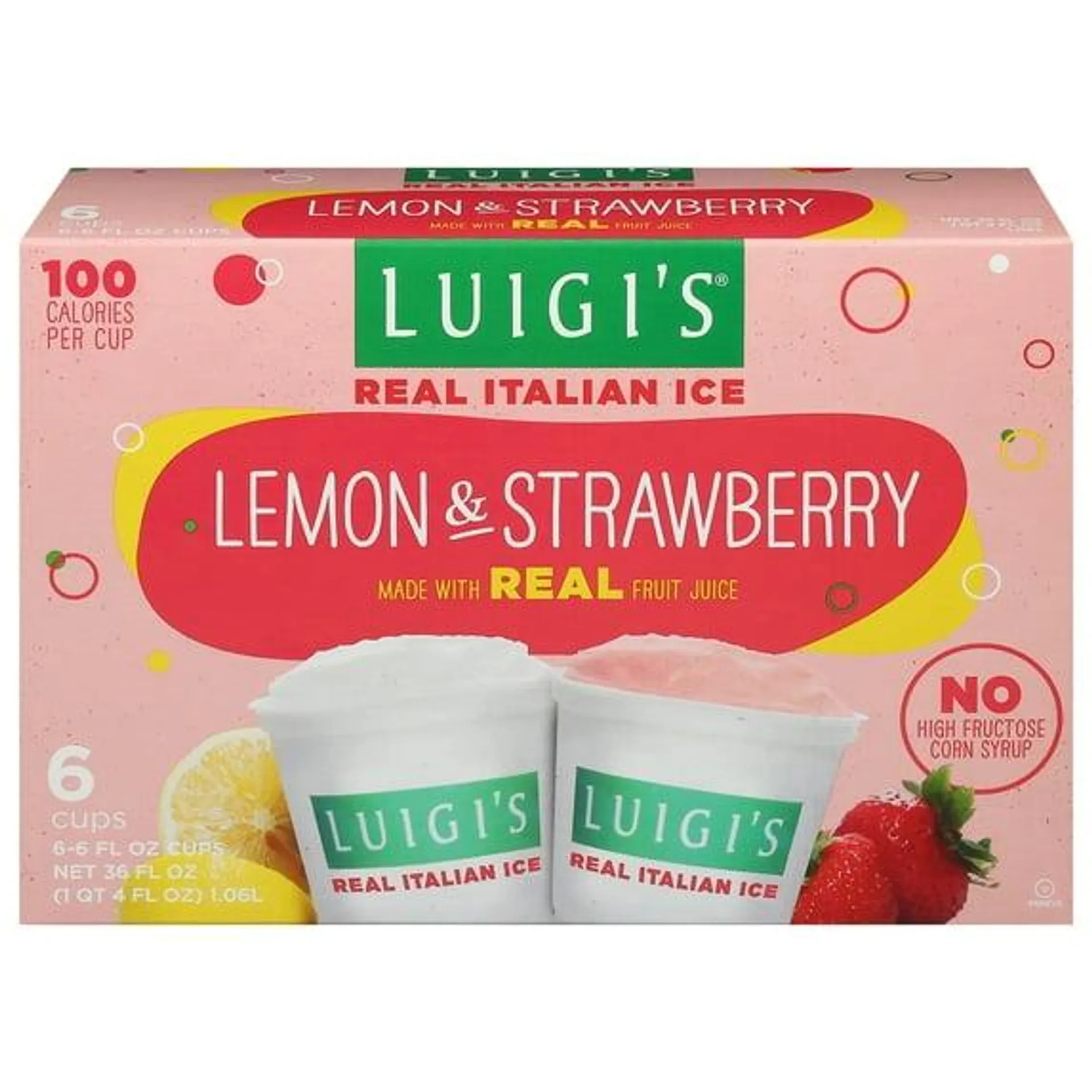Luigi's Lemon & Strawberry Real Italian Ice 6 - 6 fl oz Cups