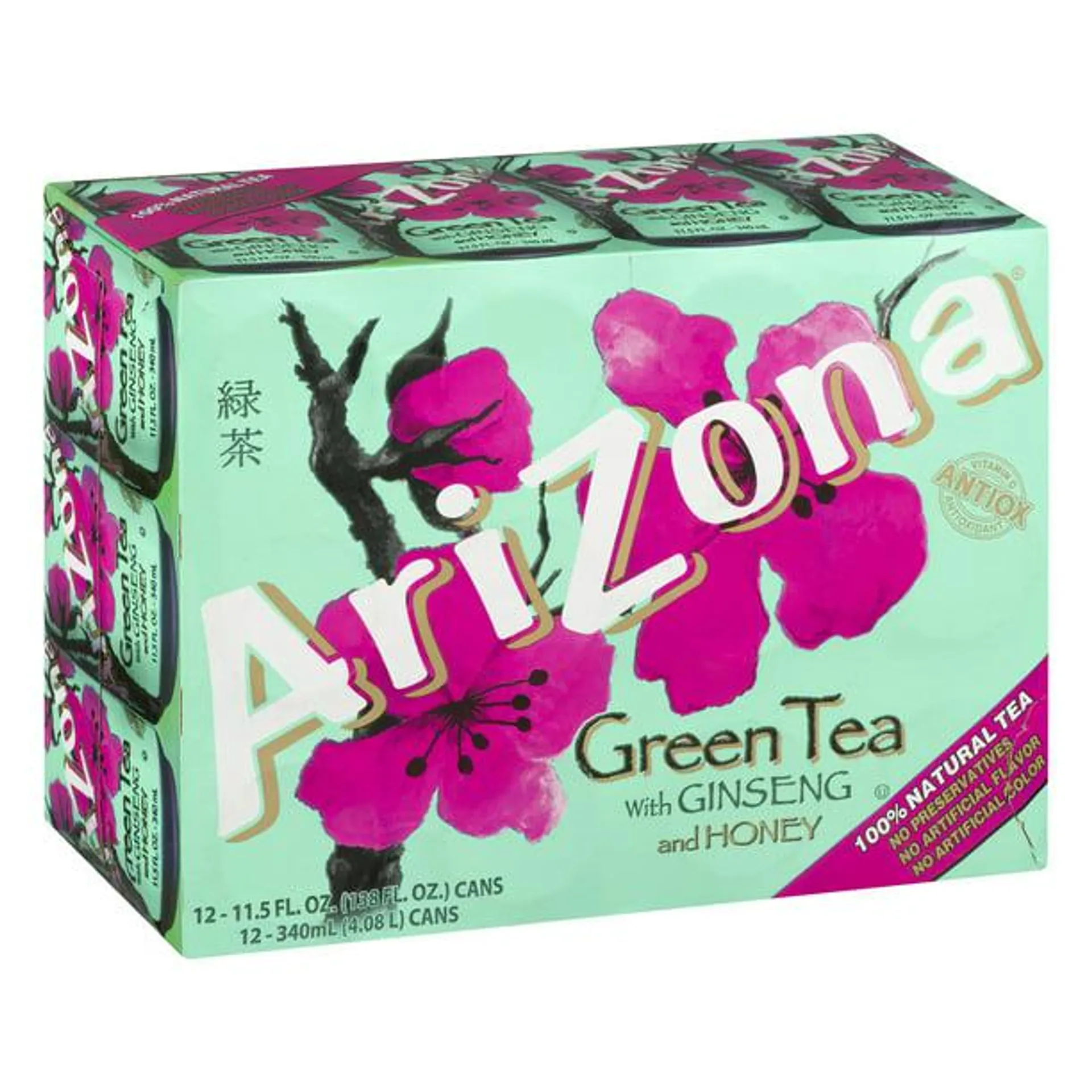 (12 Cans) Arizona Green Tea with Ginseng and Honey, 11.5 fl oz