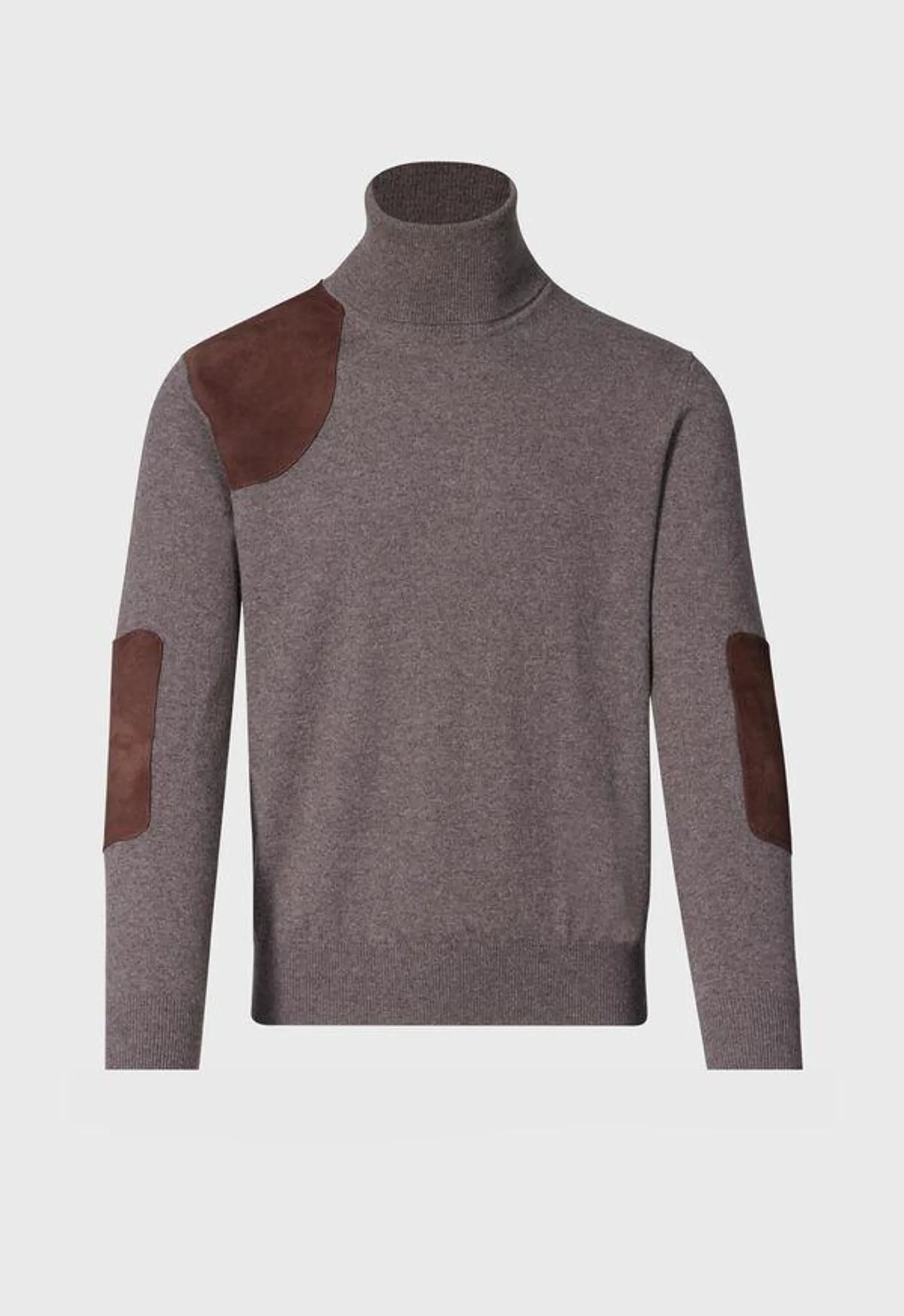 Cashmere & Suede Gun Patch Turtleneck