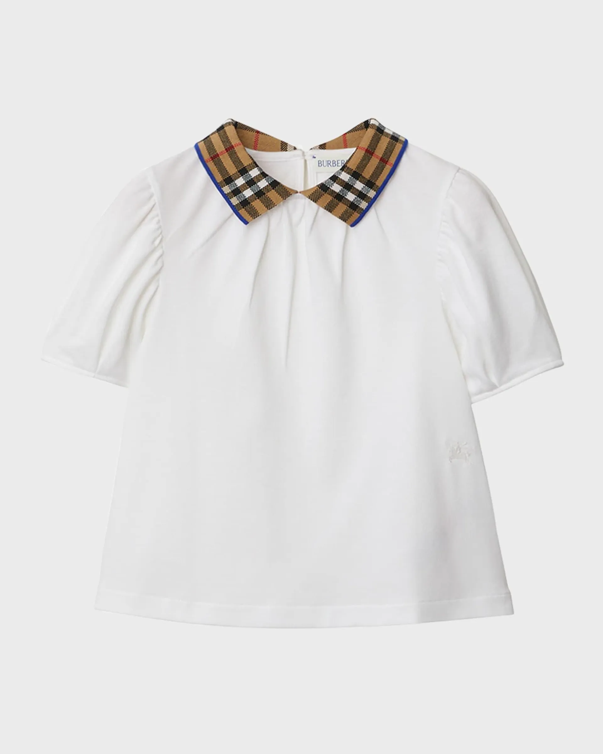 Girl's Alesea Check Rib-Knit Collar Short-Sleeve Top