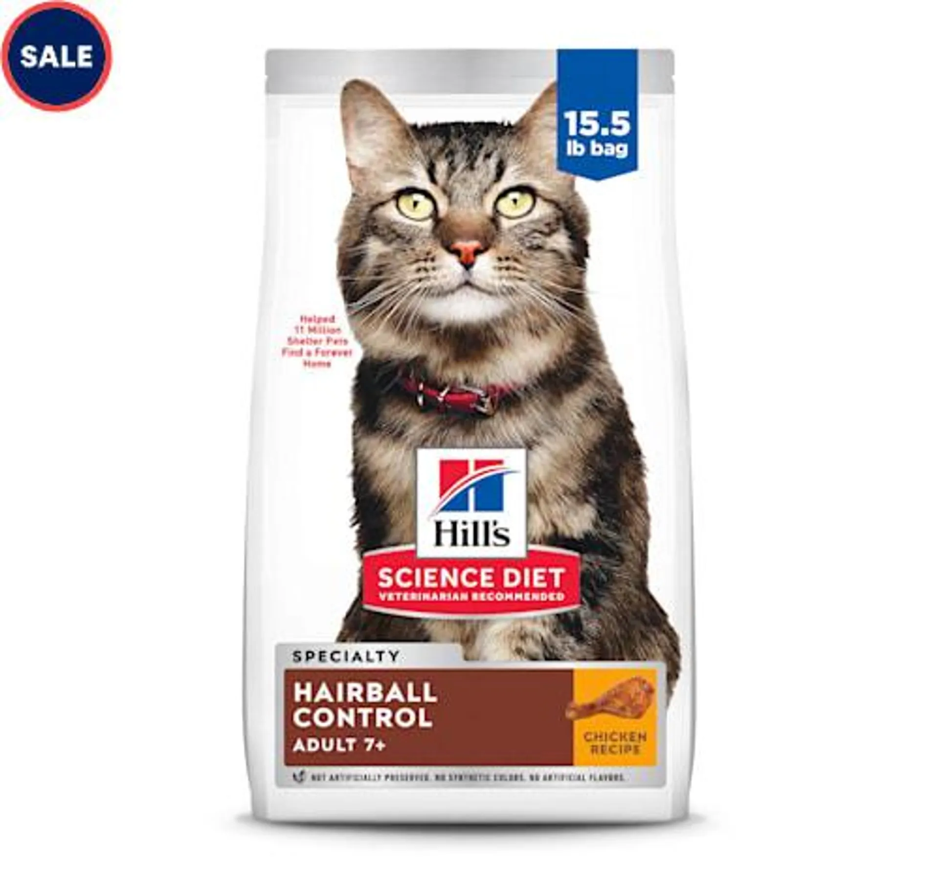 Hill's Science Diet Senior 7+ Hairball Control Chicken Recipe Dry Cat Food, 15.5 lbs.