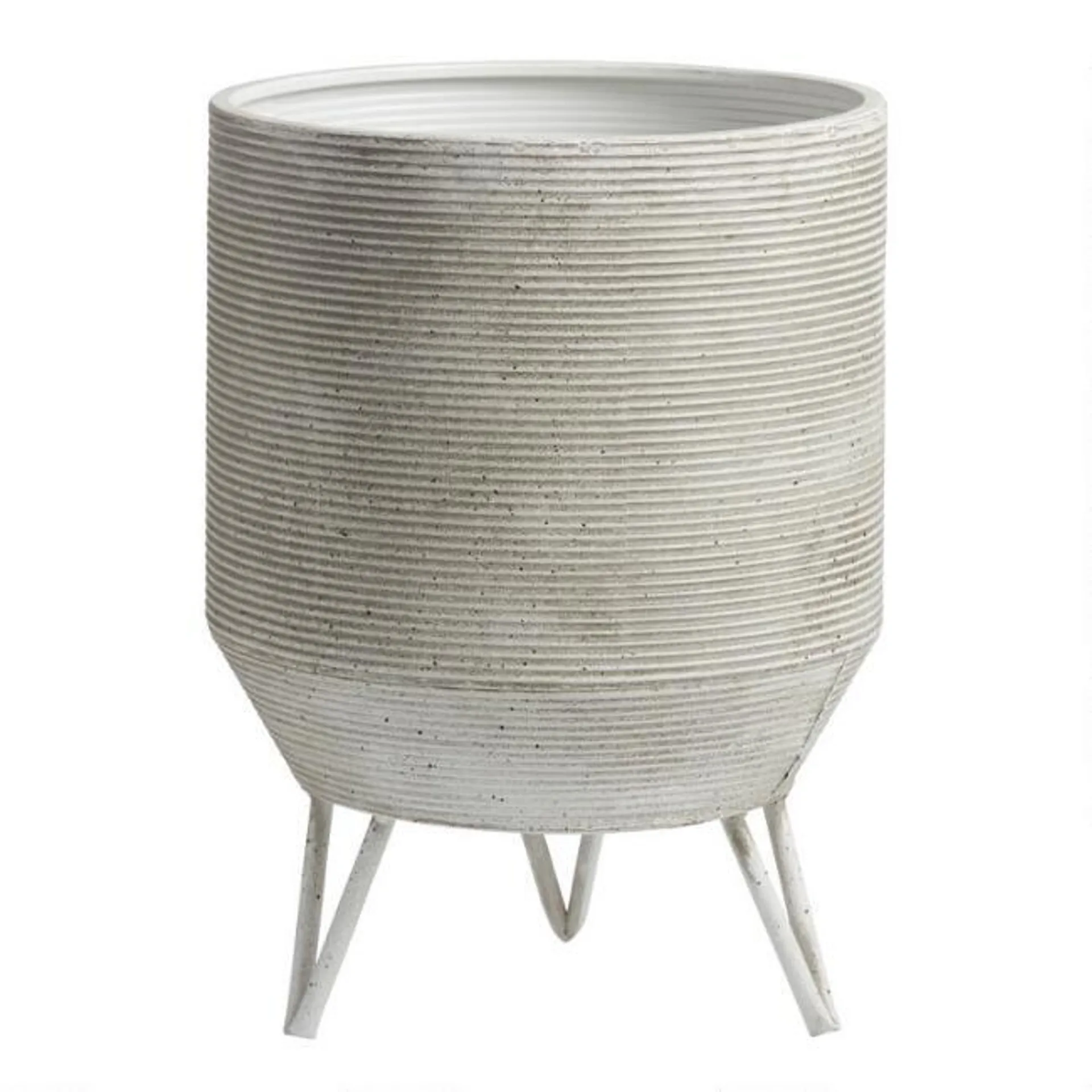 White and Black Metal Speckled Ribbed Planter