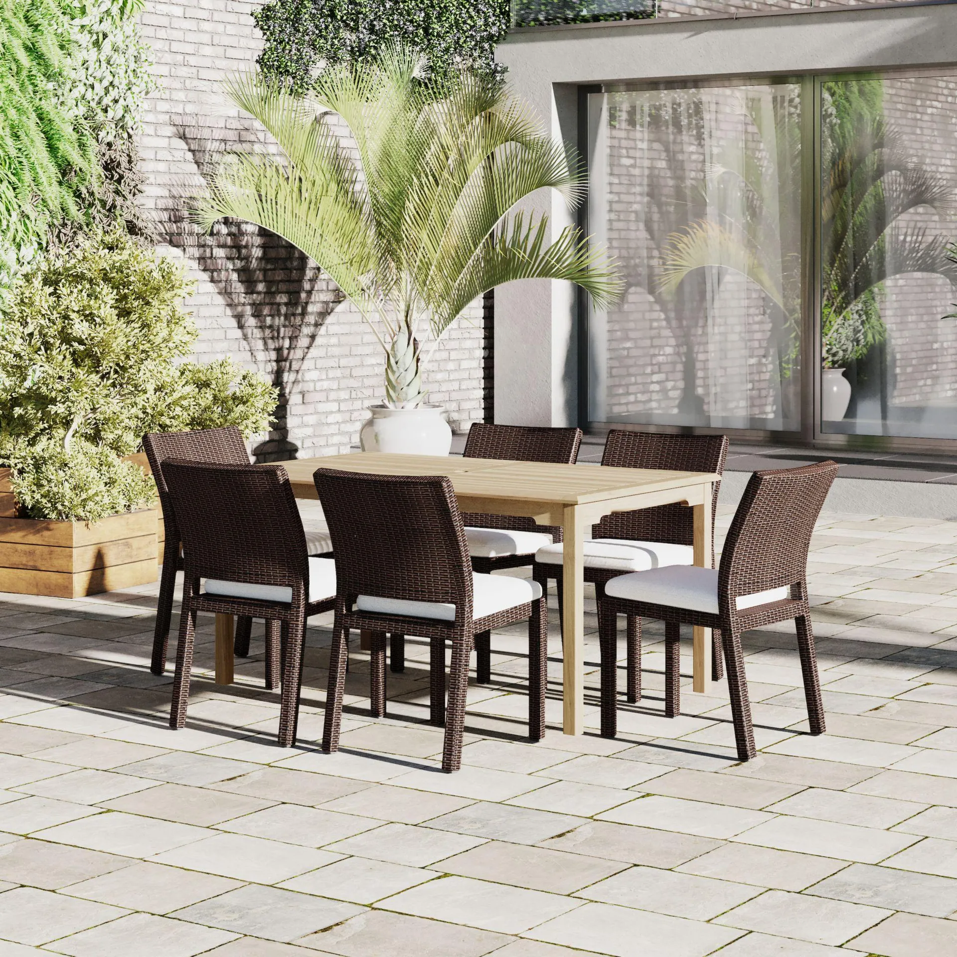 Amazonia Pembroke 7-Pc. Teak Dining Set - Dark Brown/Off-White