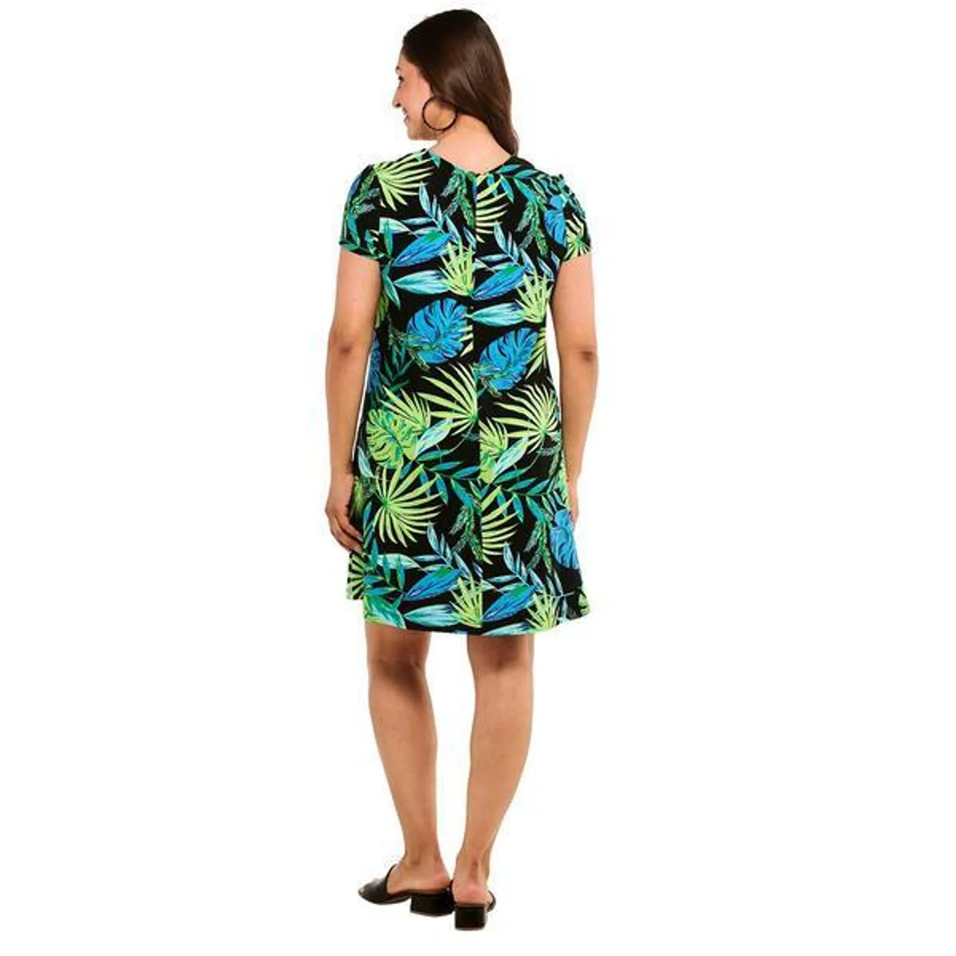 Womens Harlow & Rose Short Sleeve Tropical Leaf Swing Shift Dress