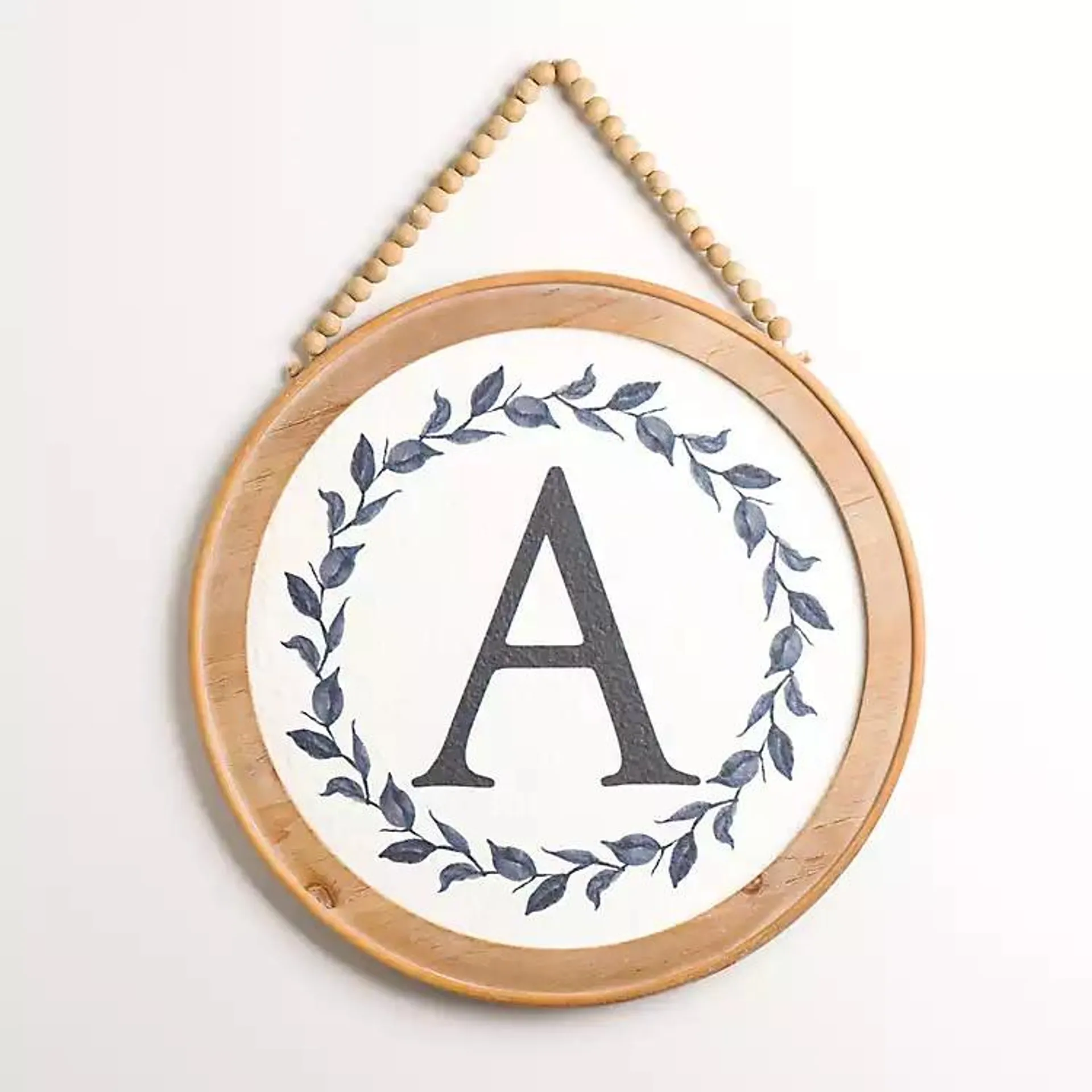 Blue Leaf Wreath Monogram A Wood Wall Plaque