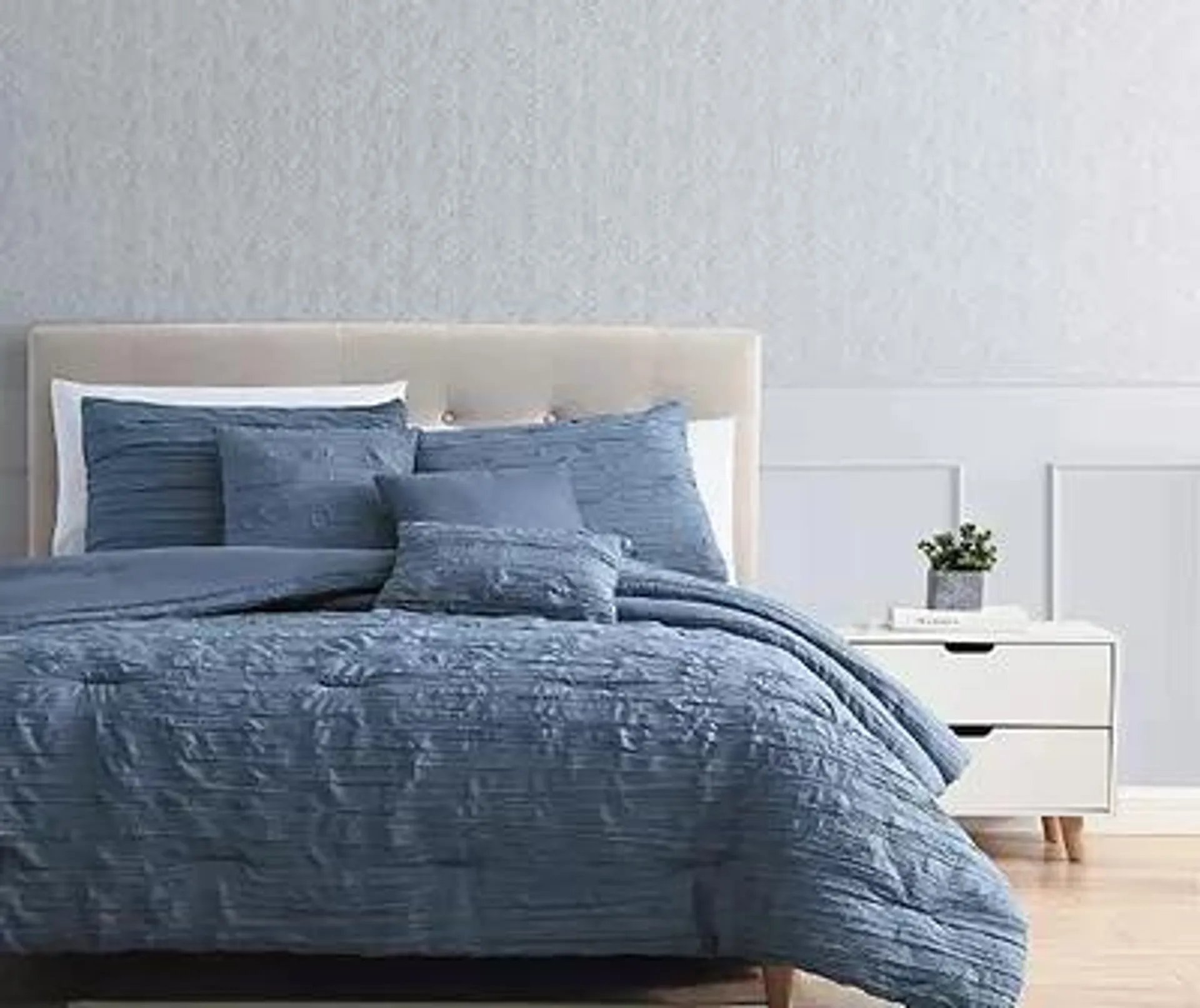 Birch Denim Blue Crinkle Texture Queen 6-Piece Comforter Set