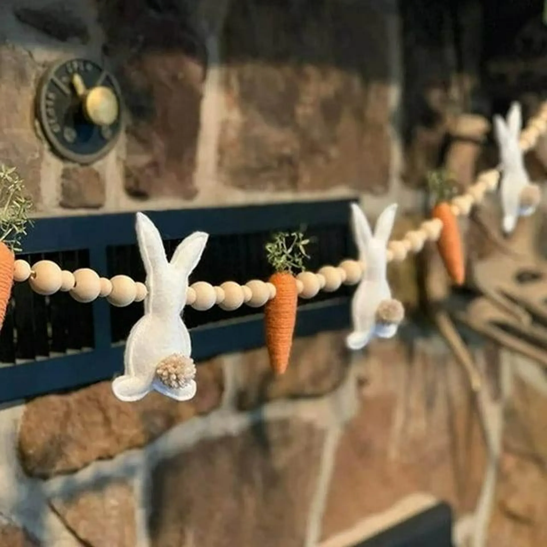 Easter Bunny Carrot Garland, Easter Banner Wreath Decorations for Happy Easter, Stuffed Rabbit, Easter Rabbit Wreath, Spring Bunny Wreath Carrot Garland Decor