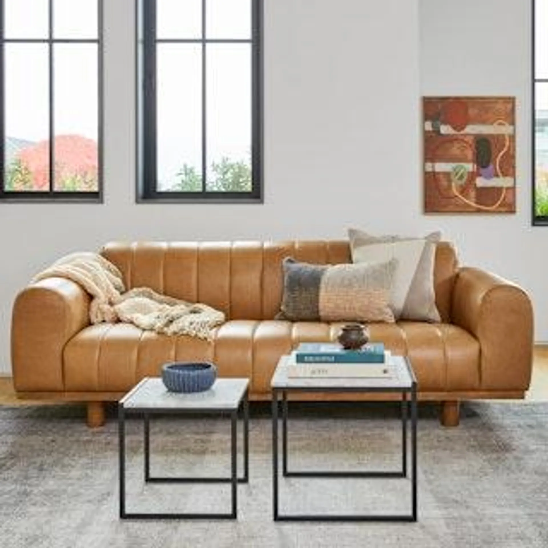 Texada 90.5" Tufted Leather Sofa - Taos Tan