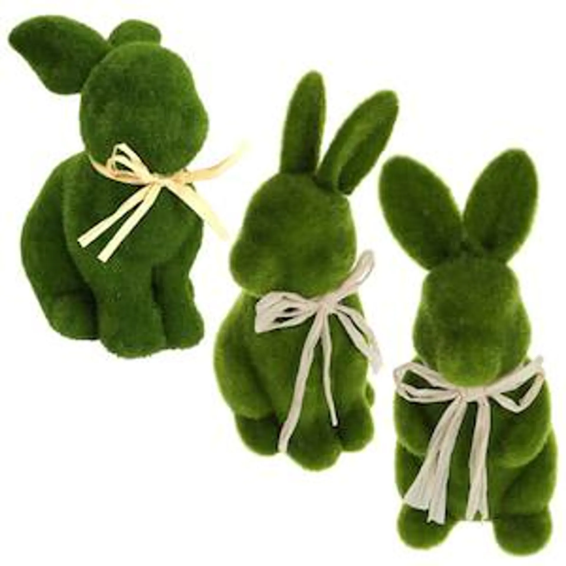 Natural Green Flocked Bunny Figurines, 9.5-in.