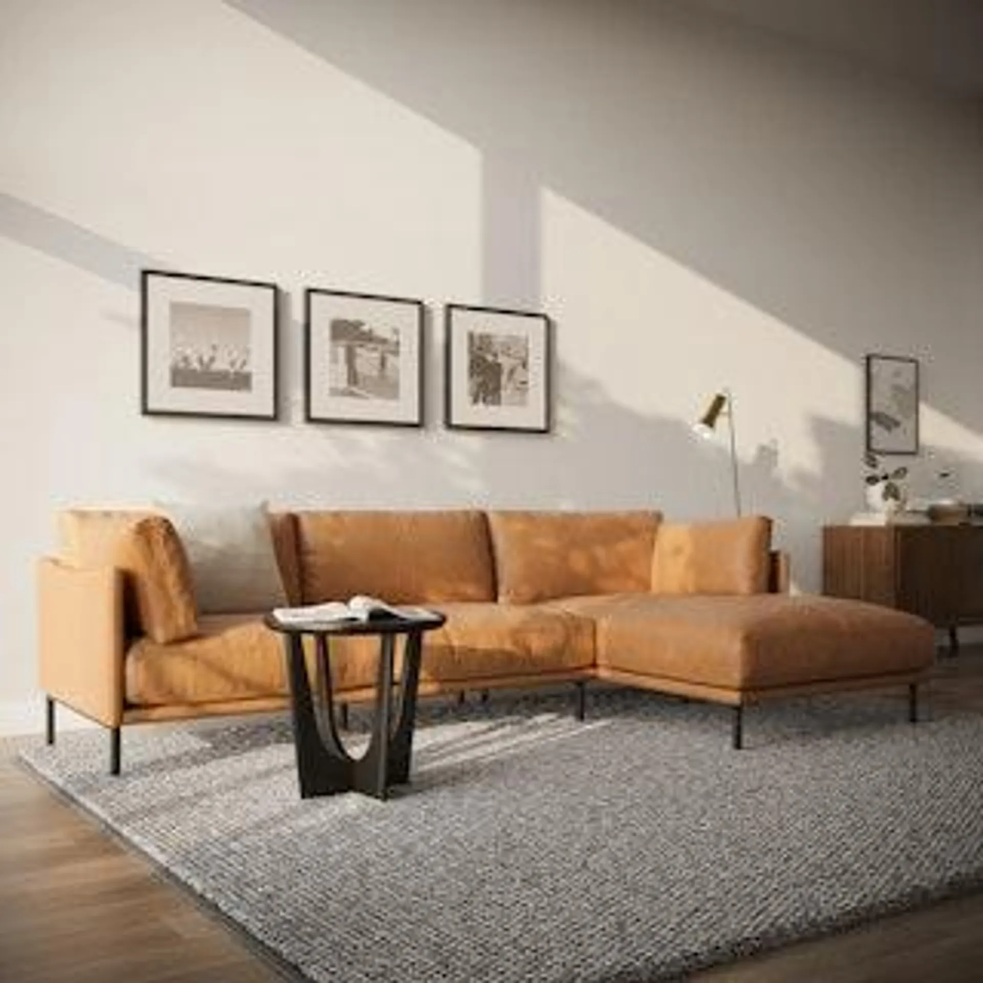 Olsen 110" Leather Right Sectional - Charme Tan