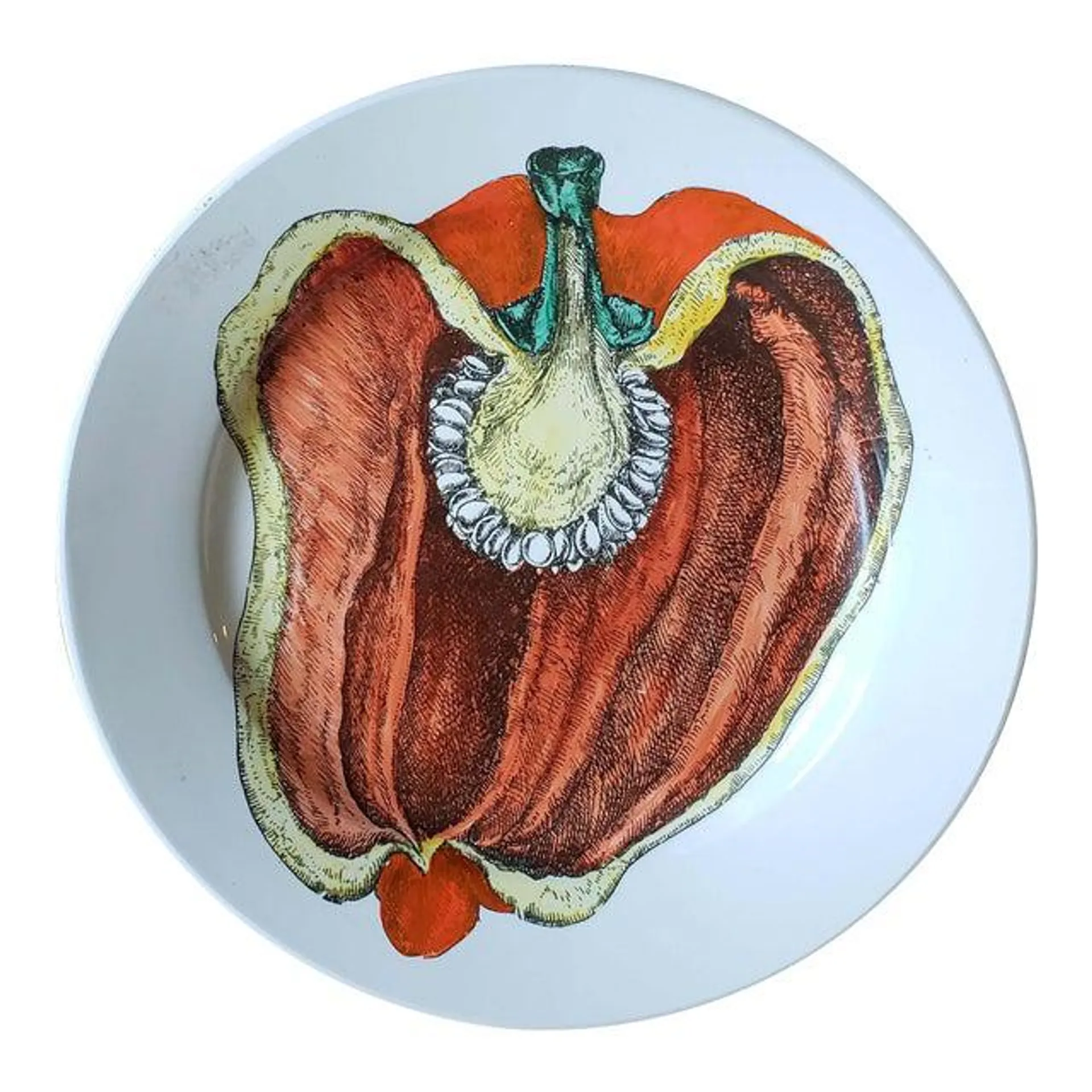 Piero Fornasetti Cut Fruit Pottery Plate, Sezioni Di Frutta Series, Peperone