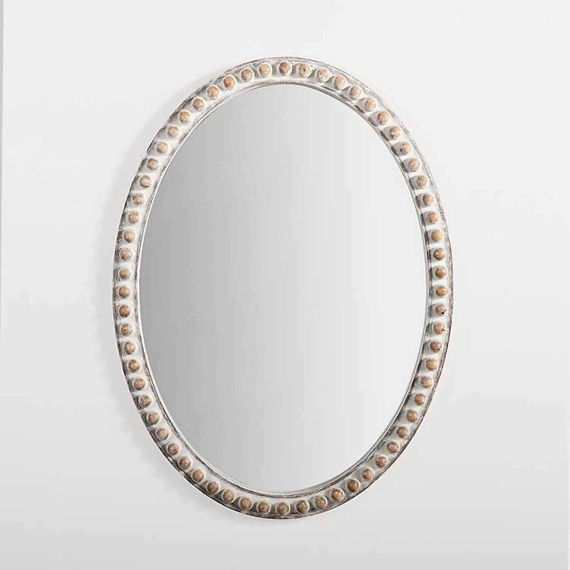 Natural Wood Beaded Oval Mirror