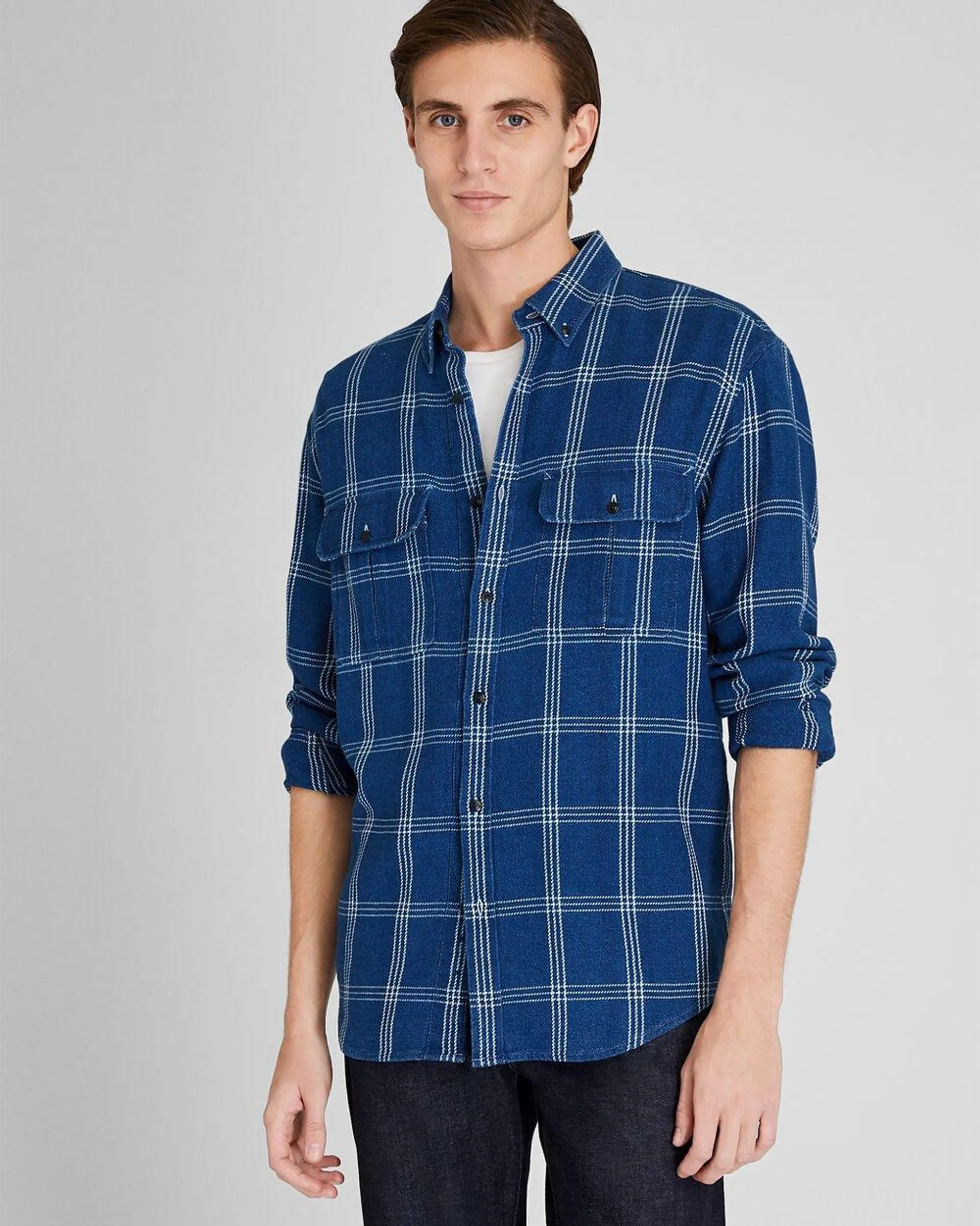 Long-Sleeve Relaxed Indigo Twill Shirt Jacket