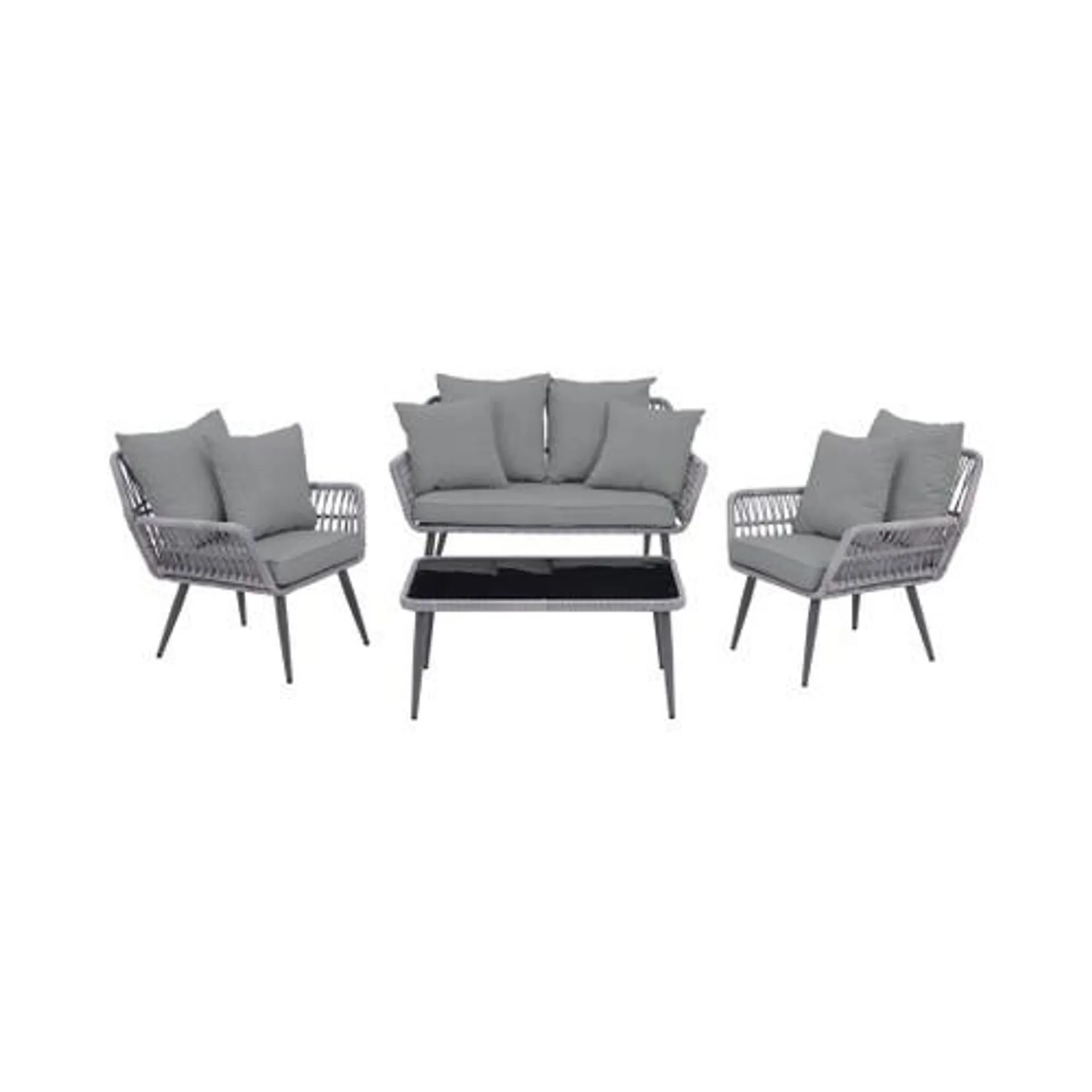 Portofino Patio 4-Person Conversation Set with Coffee Table with Gray Cushions
