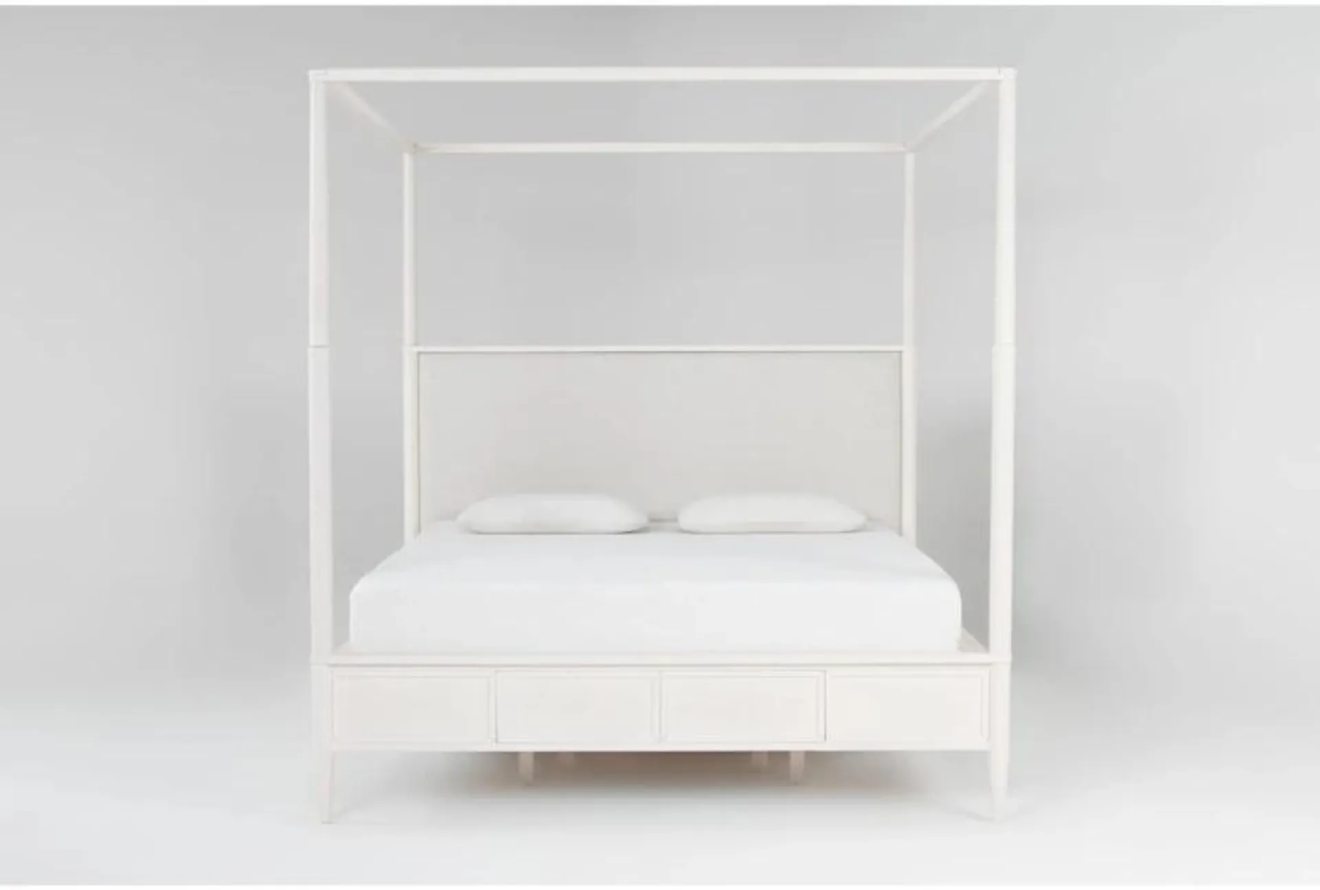 Austen White Queen Wood & Upholstered Canopy Bed