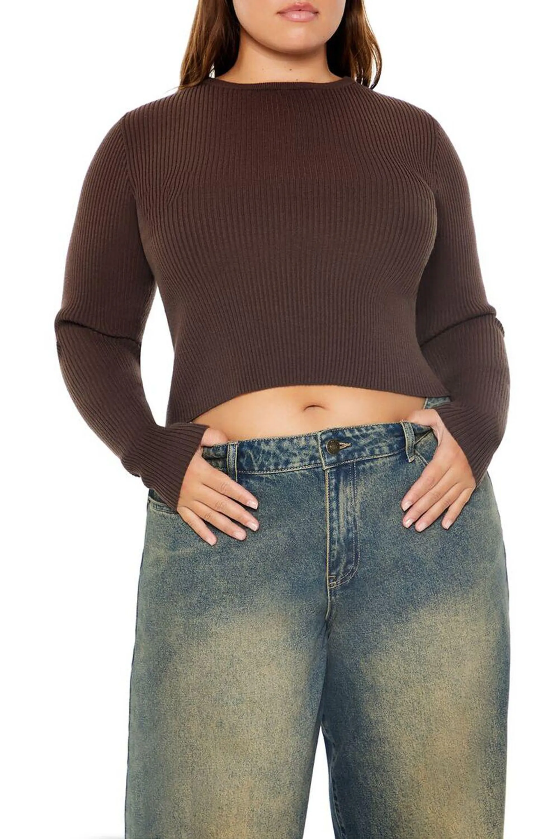 Plus Size Cropped Rib-Knit Sweater