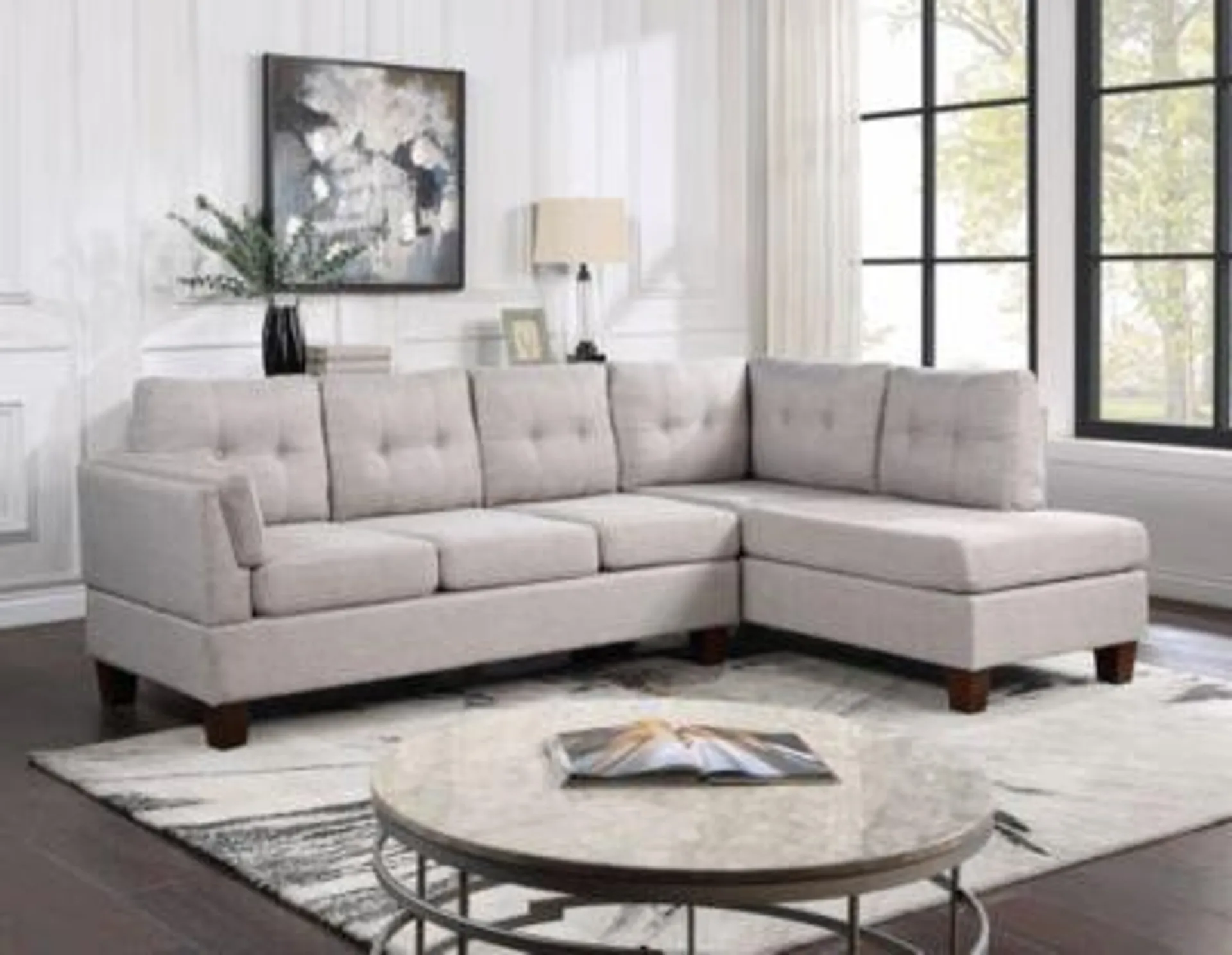 Streamdale Furniture Dalia Light Gray Linen Modern Sectional Sofa With Right Facing Chaise