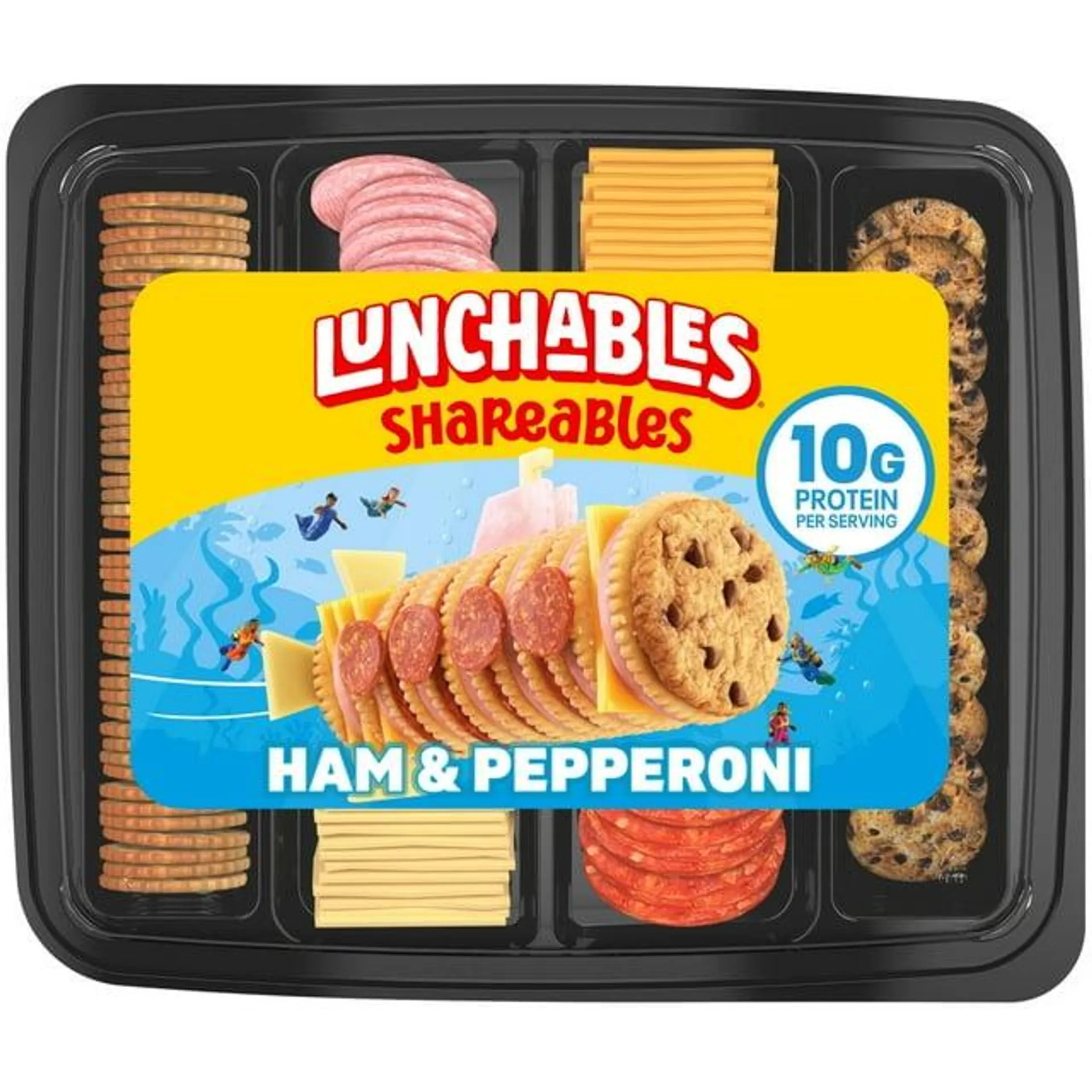 Lunchables Shareables Ham & Pepperoni with Cheddar Cheese, Mozzarella Cheese, Crackers and Chocolate Chip Cookies, 18.1 oz Party Tray