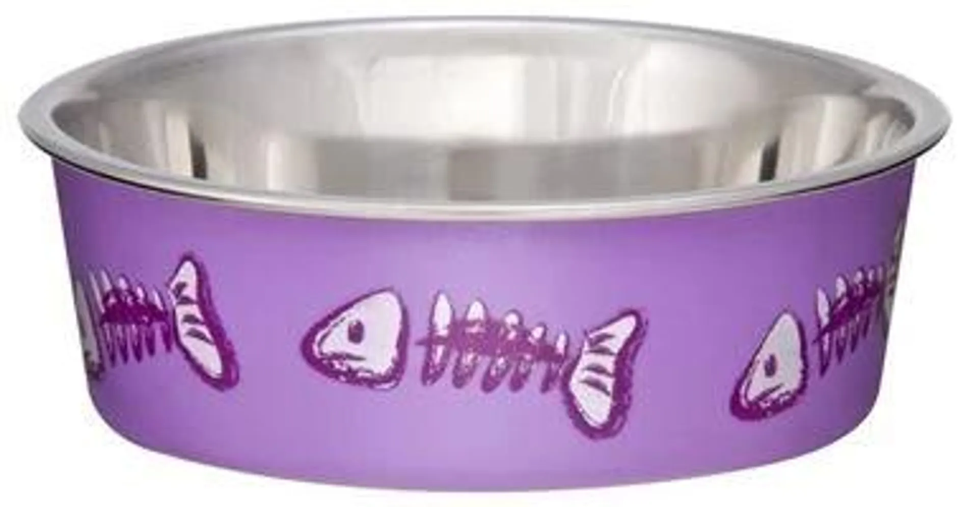 Loving Pets Bella Metallic Pet Bowl for Cats, Lilac Fish Style, X-Small