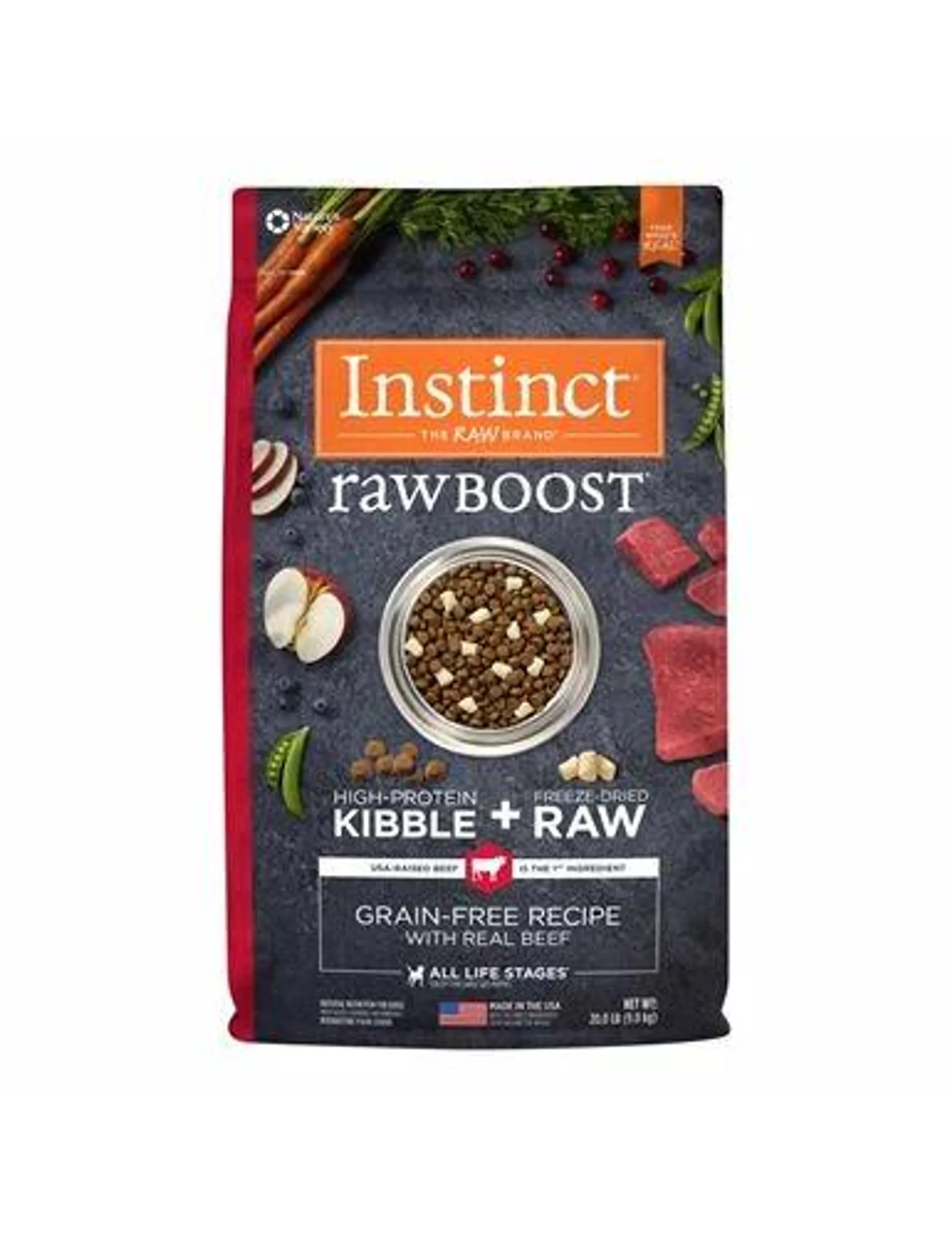 Instinct Raw Boost Grain-Free Recipe with Real Beef Dry Dog Food with Freeze-Dried Raw Pieces, 20 Pound Bag