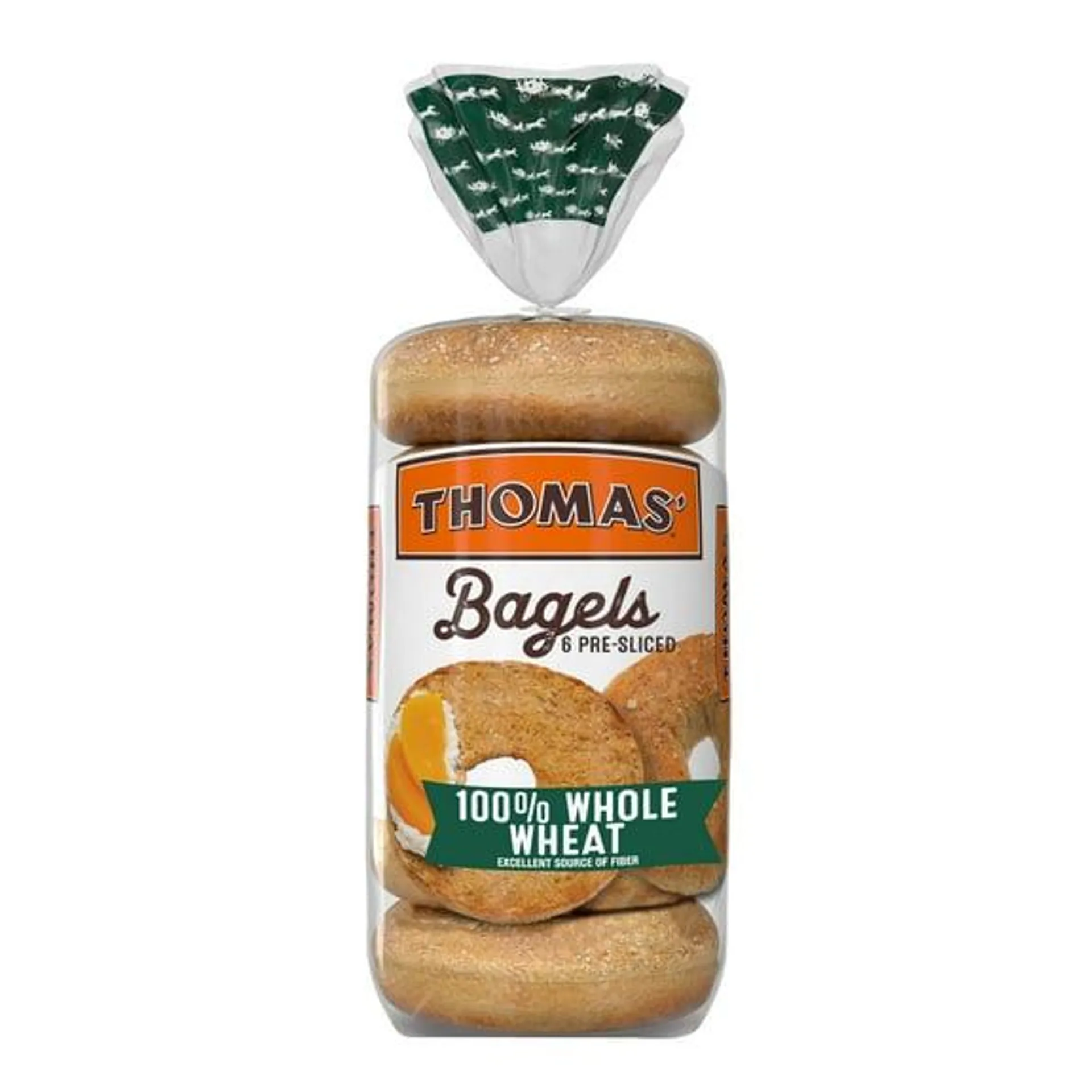 Thomas' 100% Whole Wheat Bagels, 6 Count, 20 oz Bag