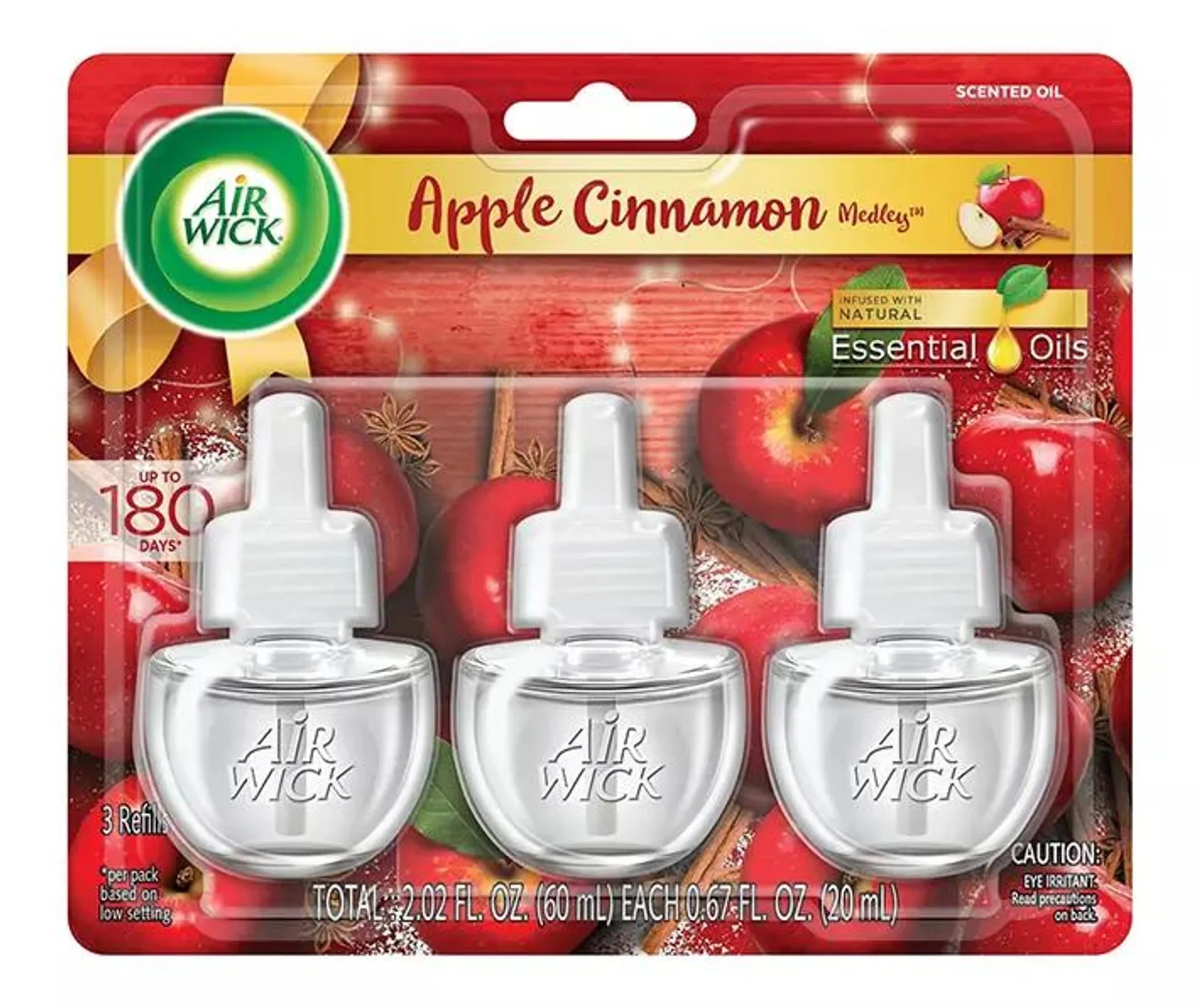 Air Wick Plug in Scented Oil Refill, 3 Ct, Apple Cinnamon Medley, Air Freshener