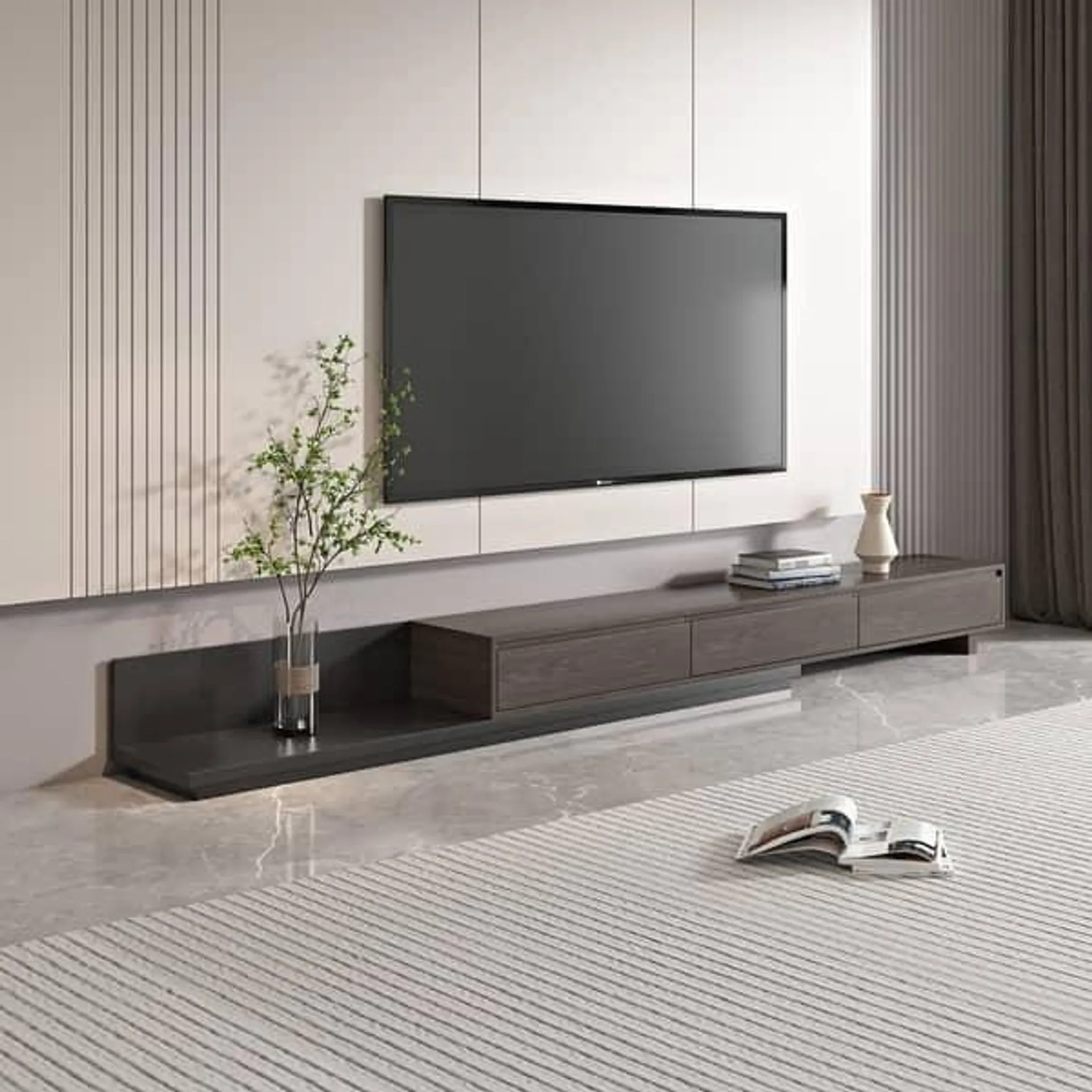 118 in. Modern TV Stand Extendable Media Console with 3 Drawers - 78.7"W x 15.2"D x 13.8"H