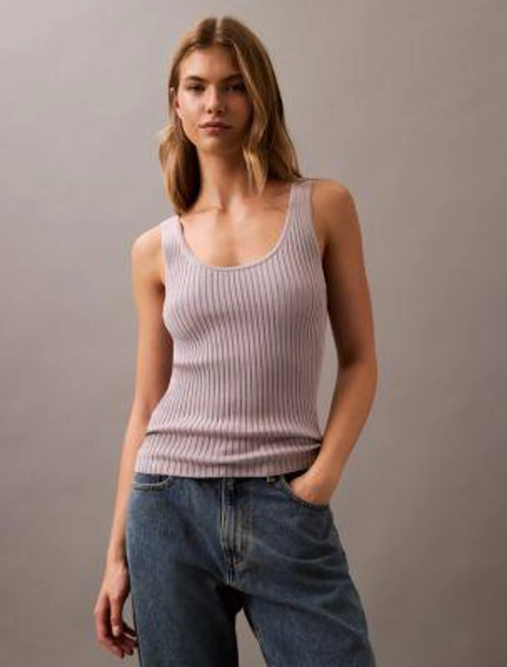 Smooth Cotton Rib Sweater Tank Top