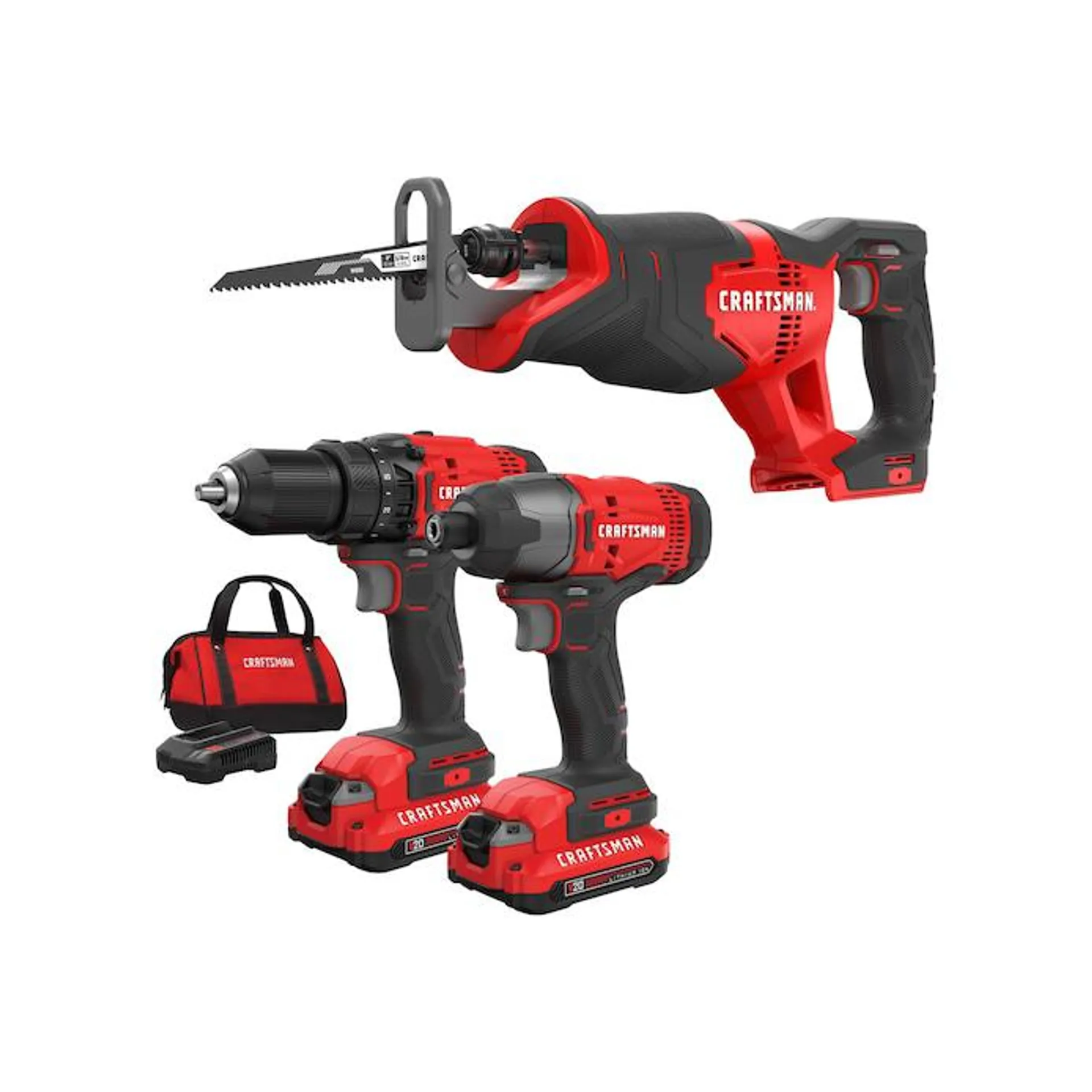CRAFTSMAN V20 2-Tool 20-Volt Max Power Tool Combo Kit with Soft Case (2-Batteries Included and Charger Included) & V20 20-volt Max Variable Speed Cordless Reciprocating Saw