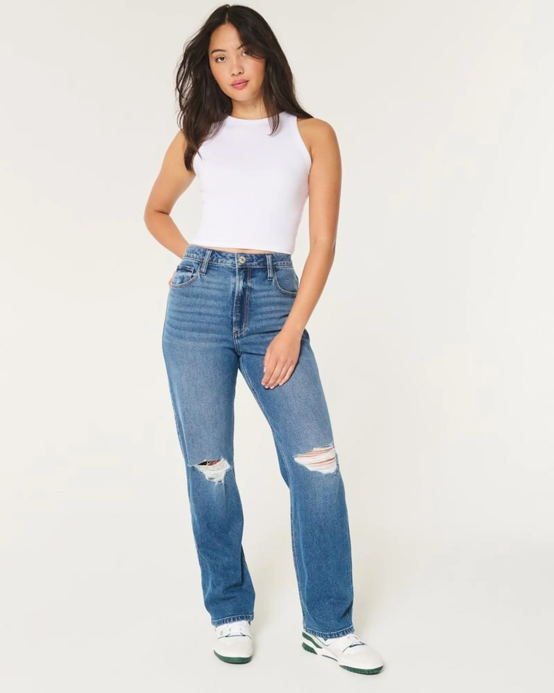 Curvy Ultra High-Rise Ripped Medium Wash Dad Jeans