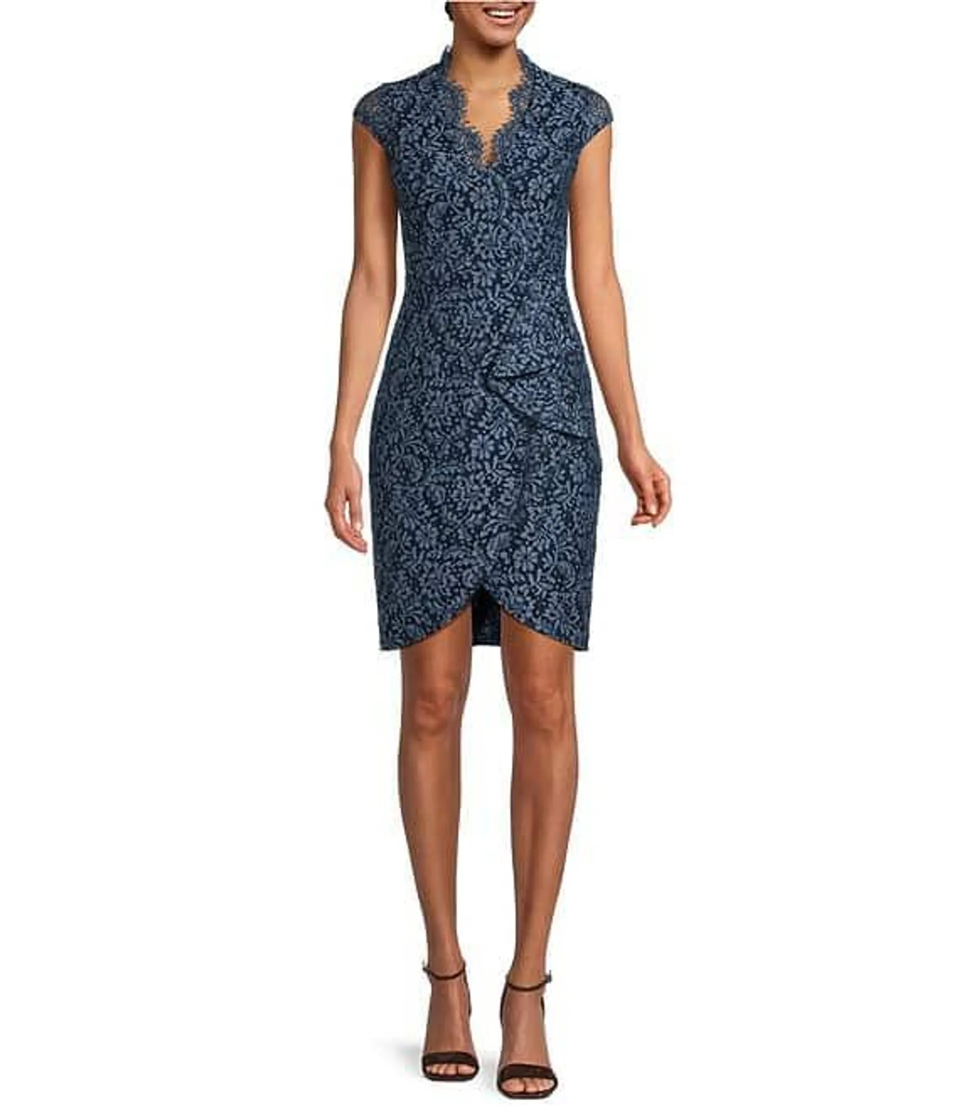 Cap Sleeve Wrap Lace V-Neck Sheath Dress