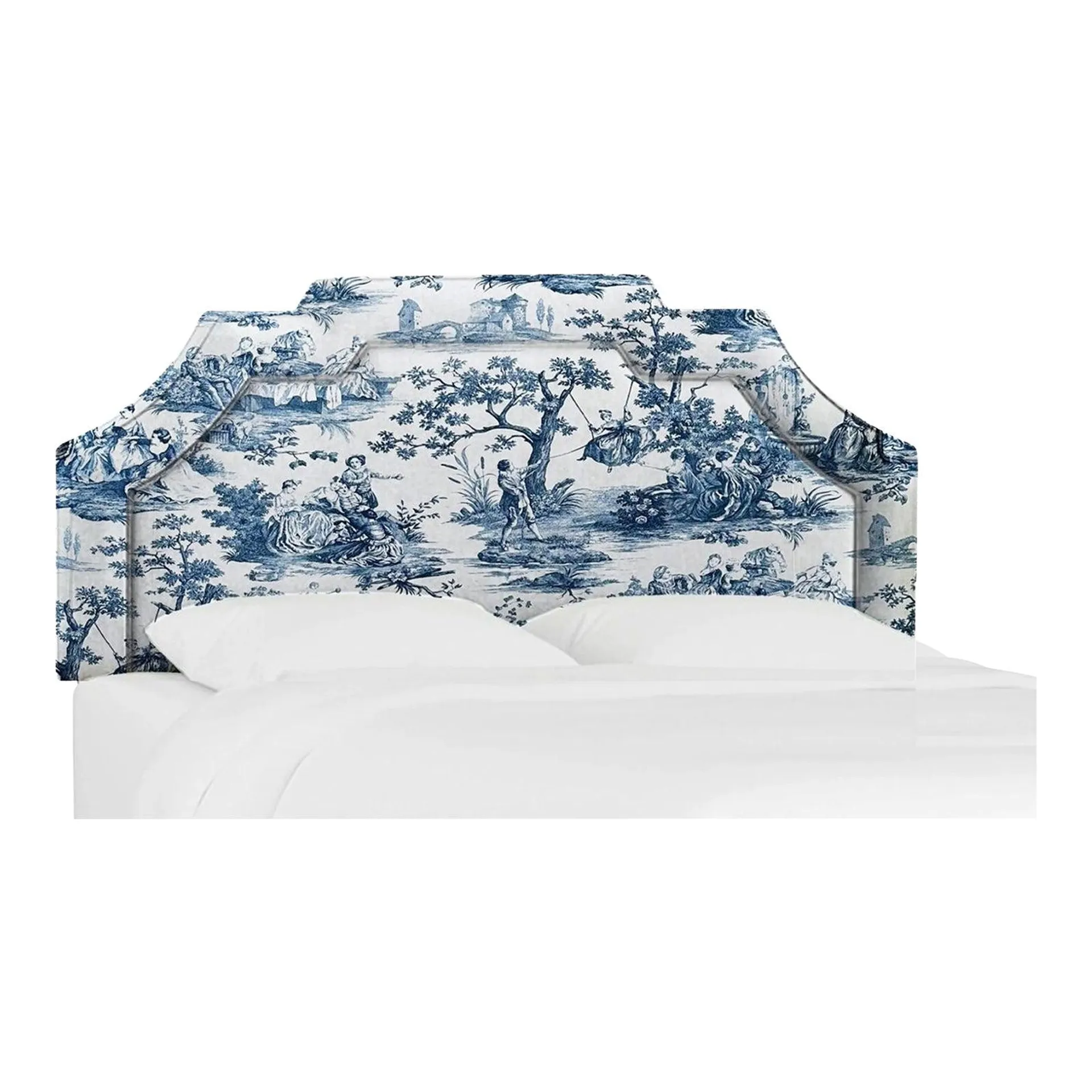 Gigi Blue Toile Upholstered Queen Headboard