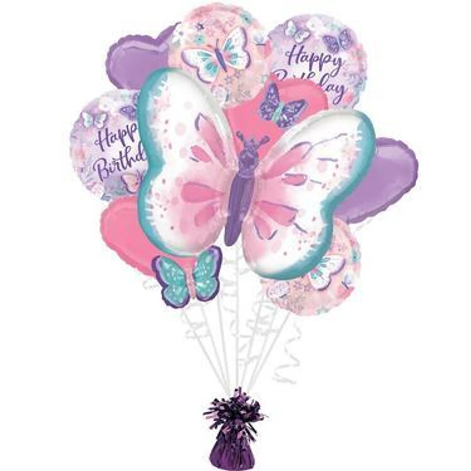 Fluttering Butterflies Foil Balloon Bouquet with Balloon Weight, 10pc