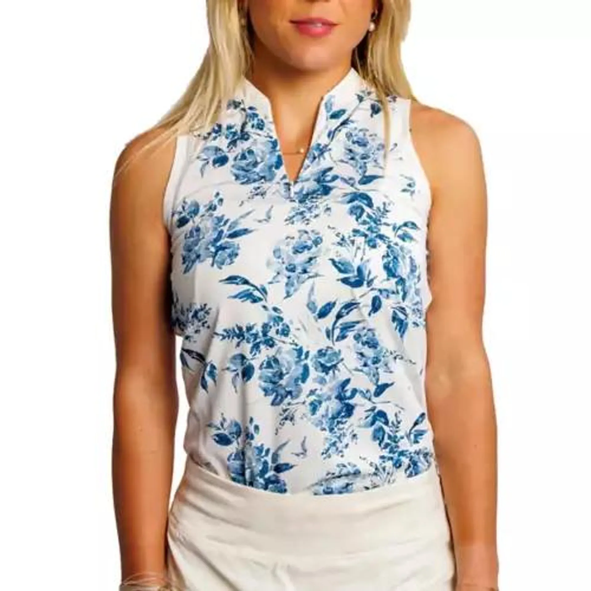 Women's Waggle Golf In Bloom Sleeveless V-Neck Golf Polo