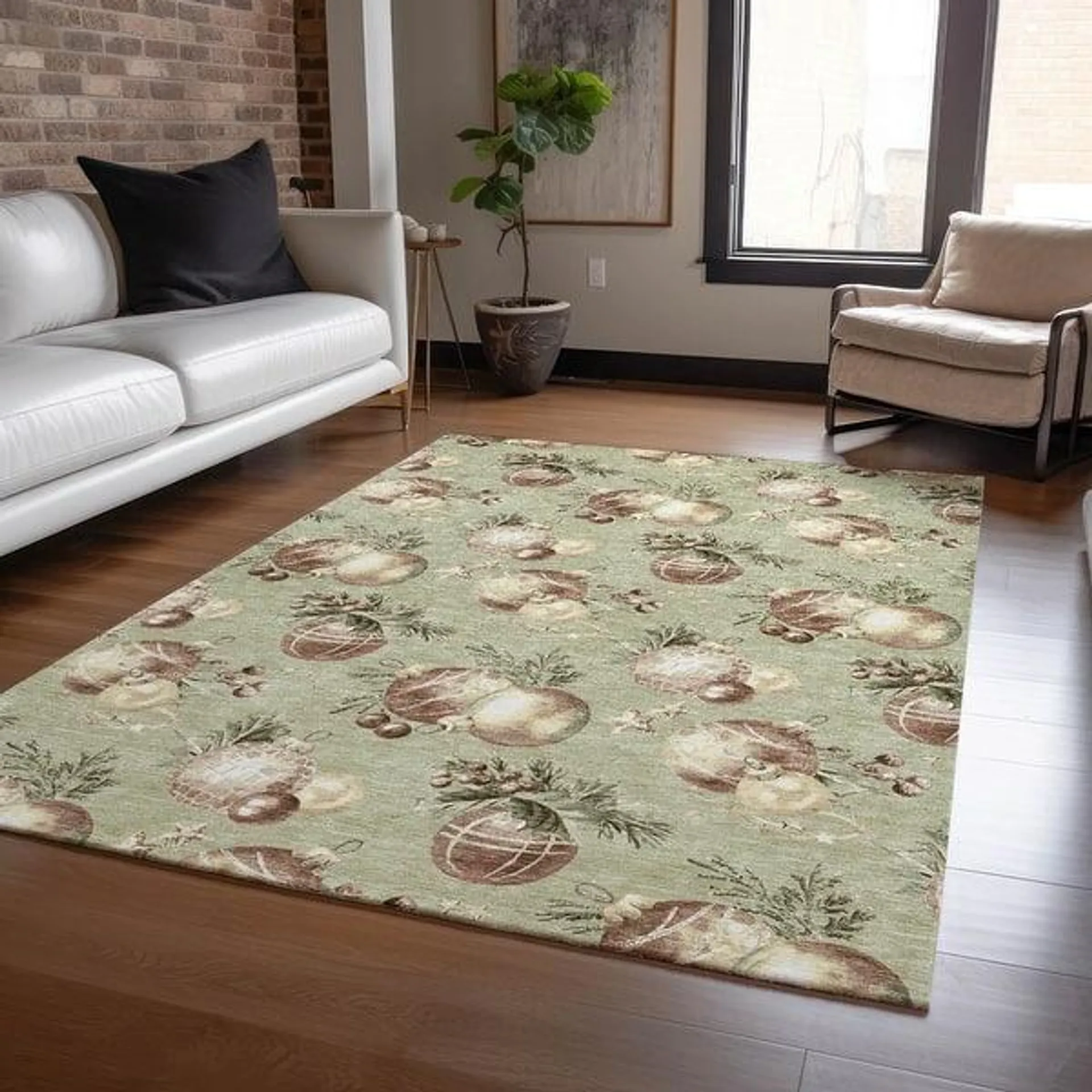 Machine Washable Indoor/ Outdoor Christmas Ornament Chantille Rug