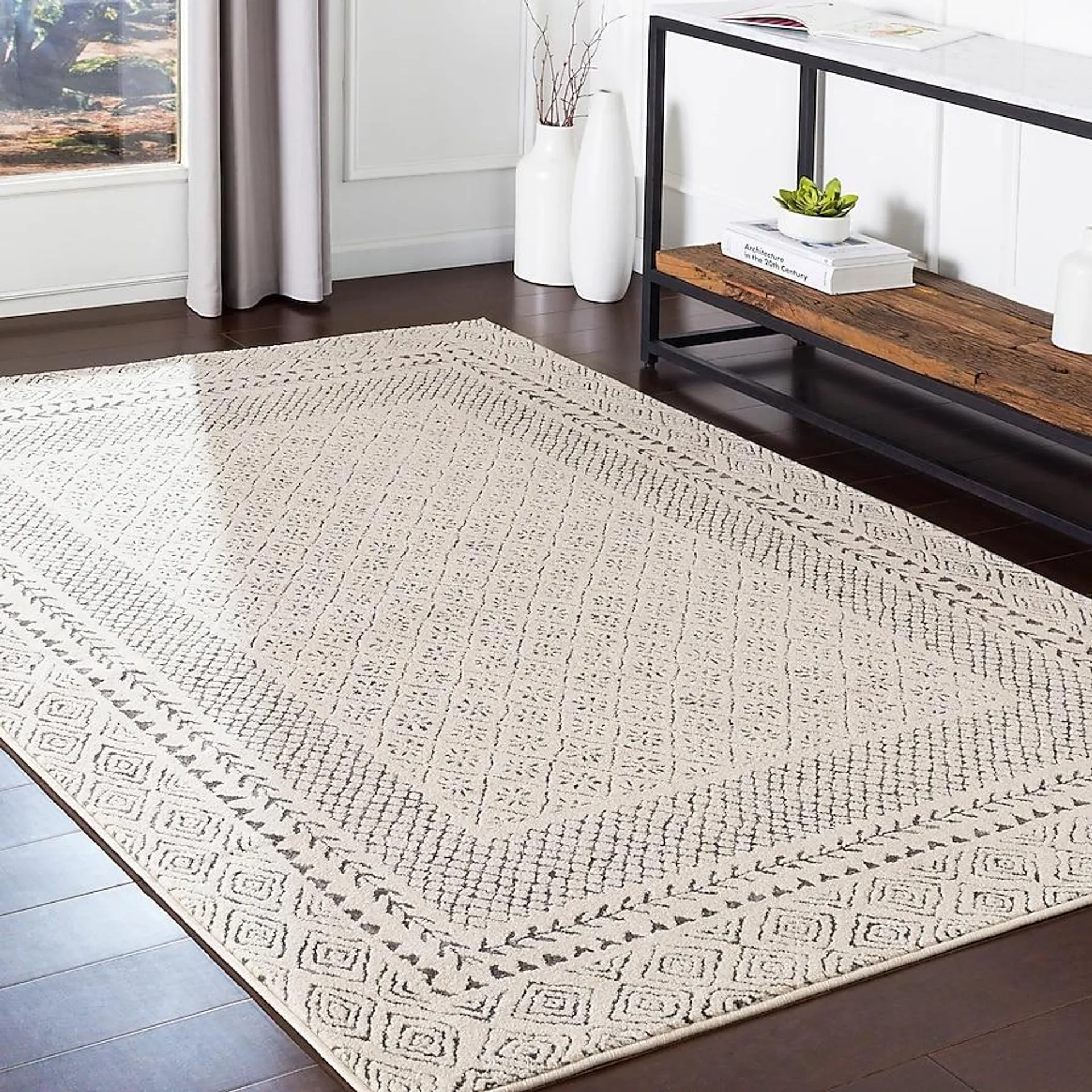 Livabliss Bahar 5 X 8 (ft) Beige Indoor Border Farmhouse/Cottage Area Rug